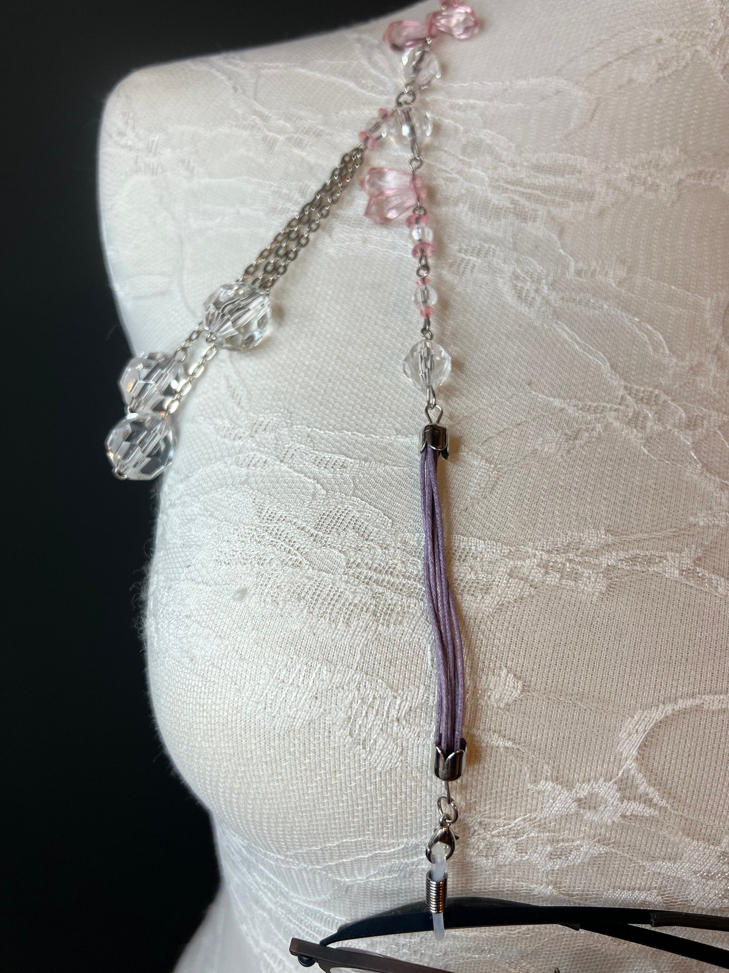 Handmade Crystal Beaded Glasses Chain, Silver & Gold Accents