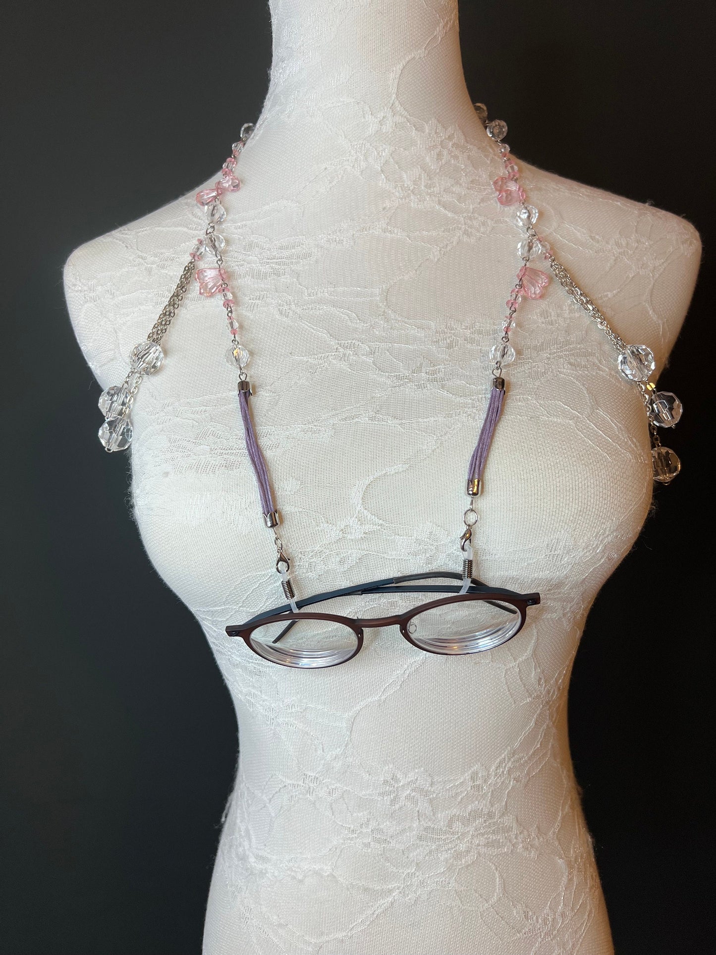 Handmade Crystal Beaded Glasses Chain, Silver & Gold Accents