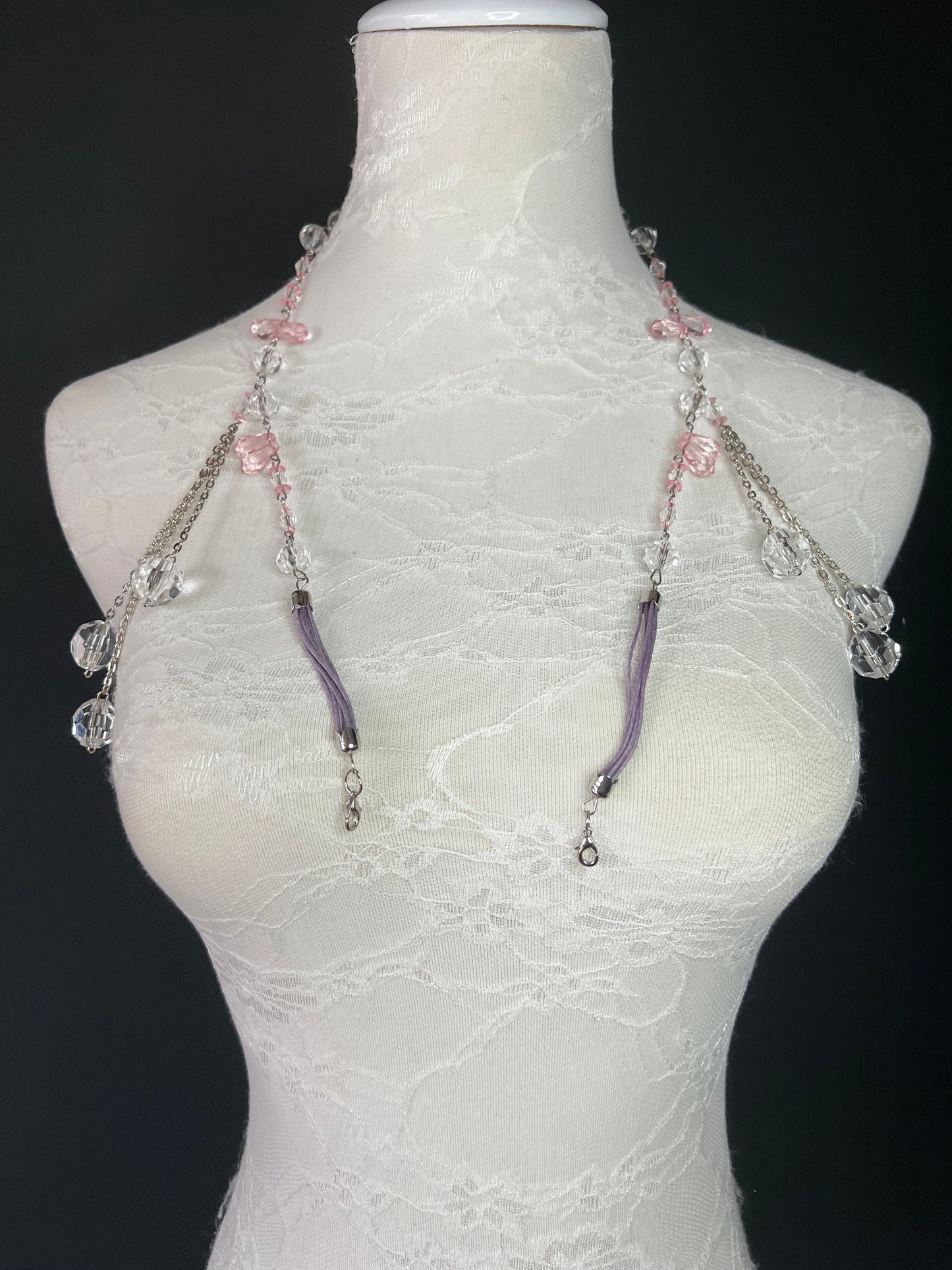 Handmade Crystal Beaded Glasses Chain, Silver & Gold Accents
