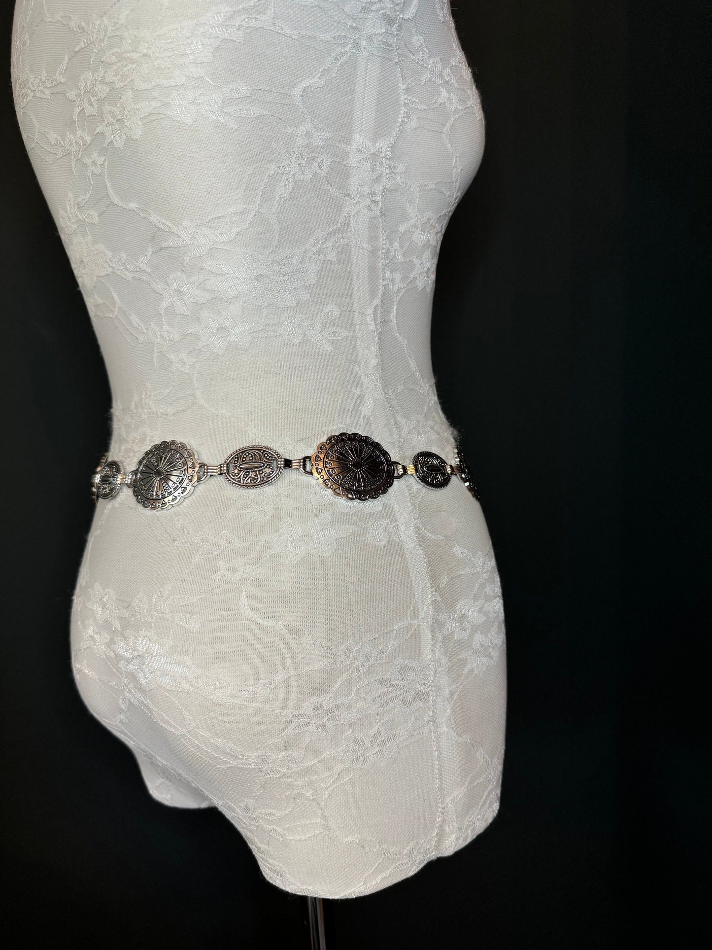 X-long Antique Brass Disc Belt, Silver, Metal Disc Belt, Teen Sizes, Size 18”-60”, FAN Design, FAN Collection, Fashion Accessory, Gift