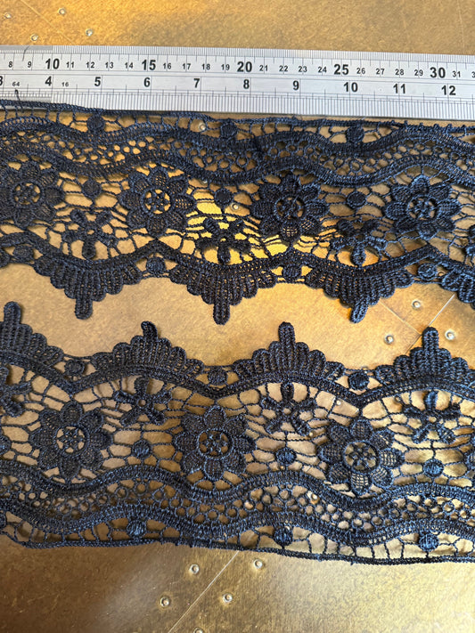 3.5” Wide Column Lace Trim, Black, Lace, Soft Lace, 9cm Wide, Quality Lace, Dresses, Clothing, Craft Lace, Tops, Dresses