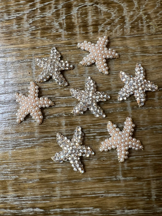 Loose Solid Starfish, Gold, Pearl, Rhinestone 3cm