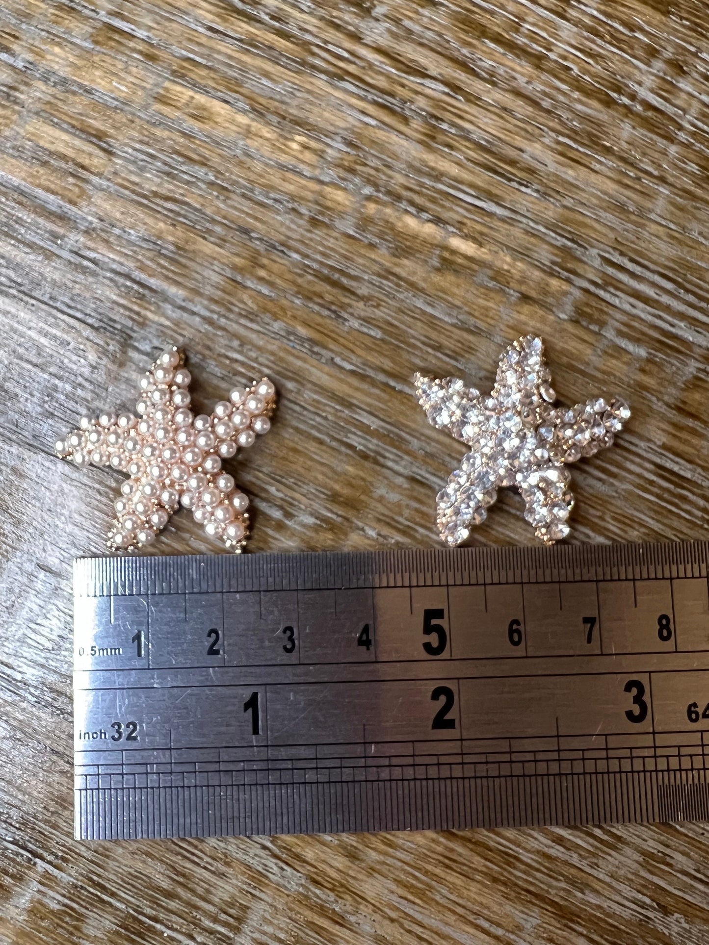 Loose Solid Starfish, Gold, Pearl, Rhinestone 3cm