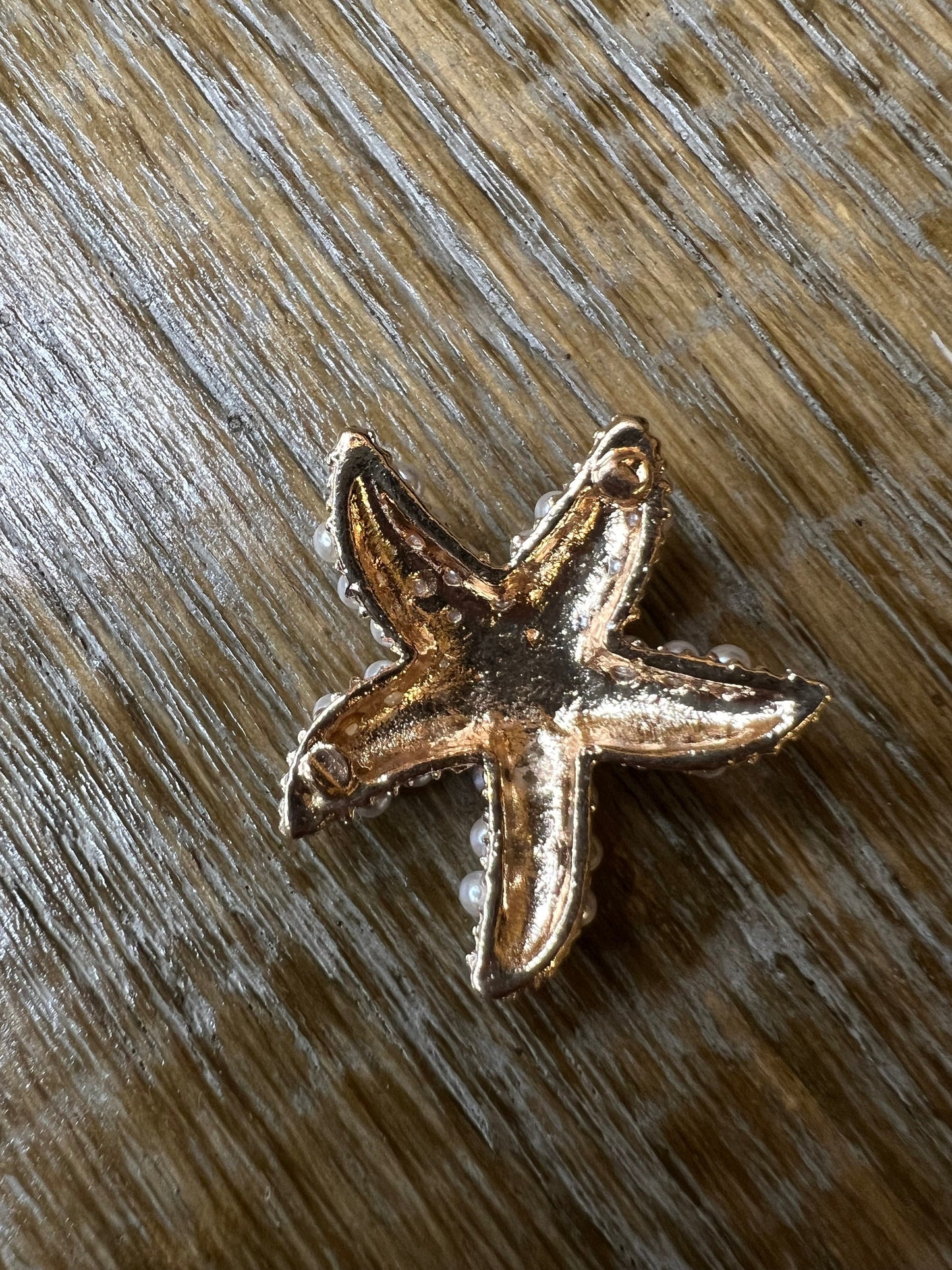 Loose Solid Starfish, Gold, Pearl, Rhinestone 3cm