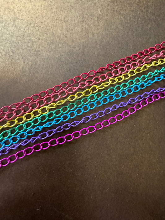 Metal Chain, Rainbow Colours, 5mm Light Weight Chain, Aluminium Chain, Purple, Pink, Red, Blue, Yellow, Green, Orange, Chain, Strong chain