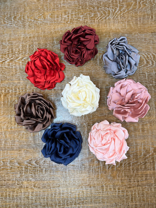 Large Corsage Flower, Red,Black, Ivory, 4.5” Wide, Satin Fabric Pin on Corsage, Bridal, Clothing, Fashion, Hat, Accessory,Fashion,FAN Design