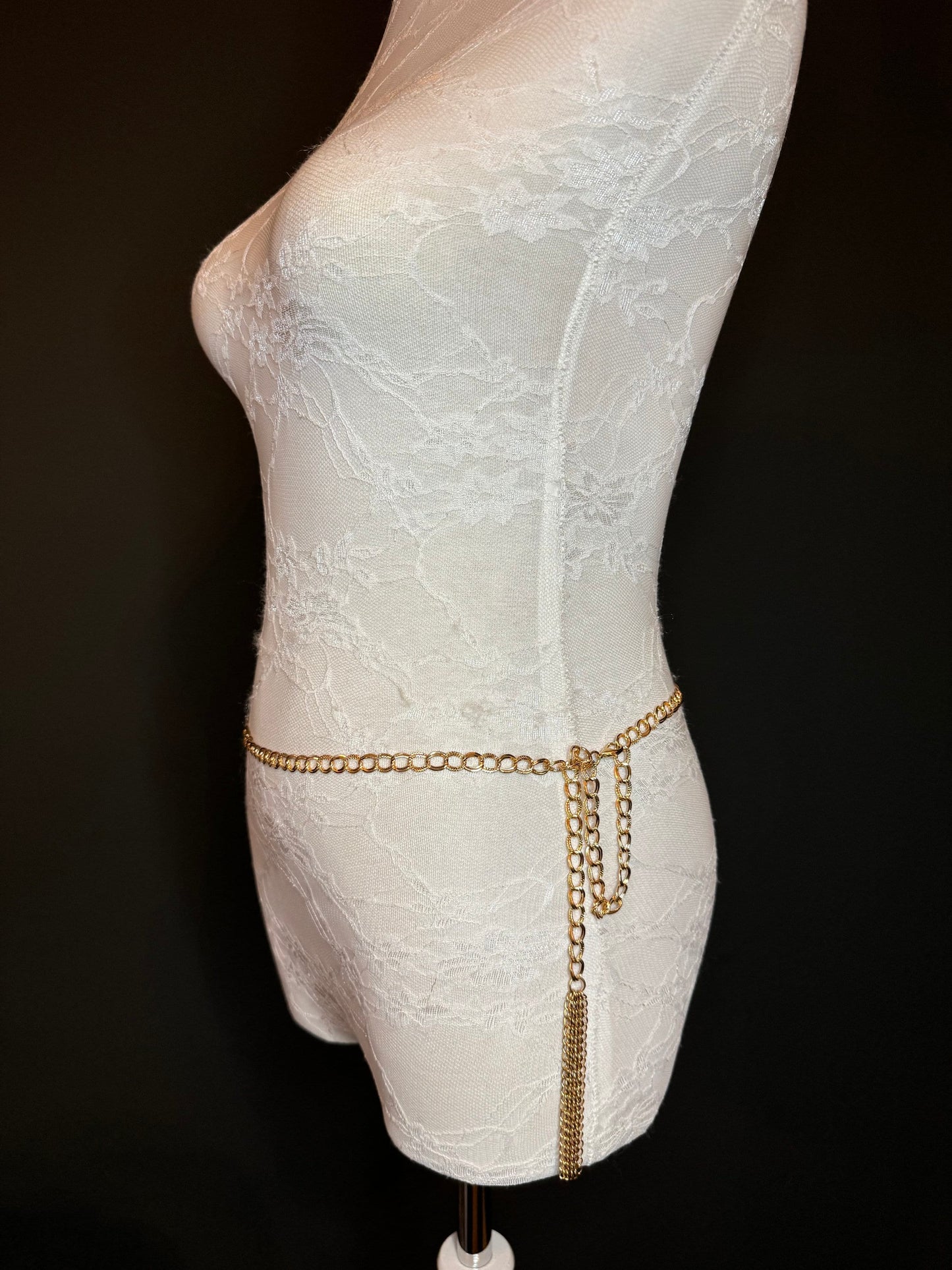 X-long Textured Chain Belt, Gold, Metal Chain Belt, Teen Sizes, Size 18”-60”, Fan Design, Fan Collection, Gold, Metal, Fashion Accessory