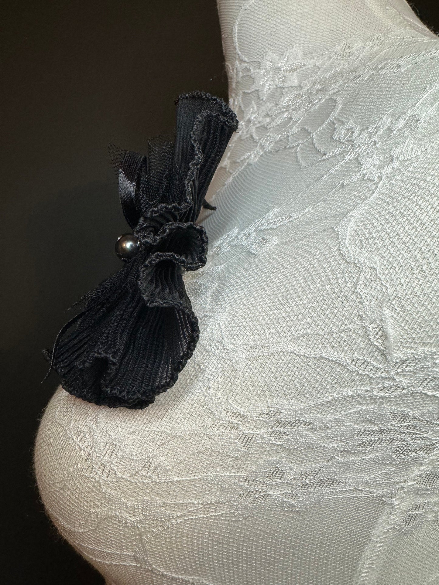 Pin on Black Corsage, Pleated Oraganza Brooch, Pin on brooch, corsage flower pin on, black, Hats, Bags, Dresses, Gift, Fashion