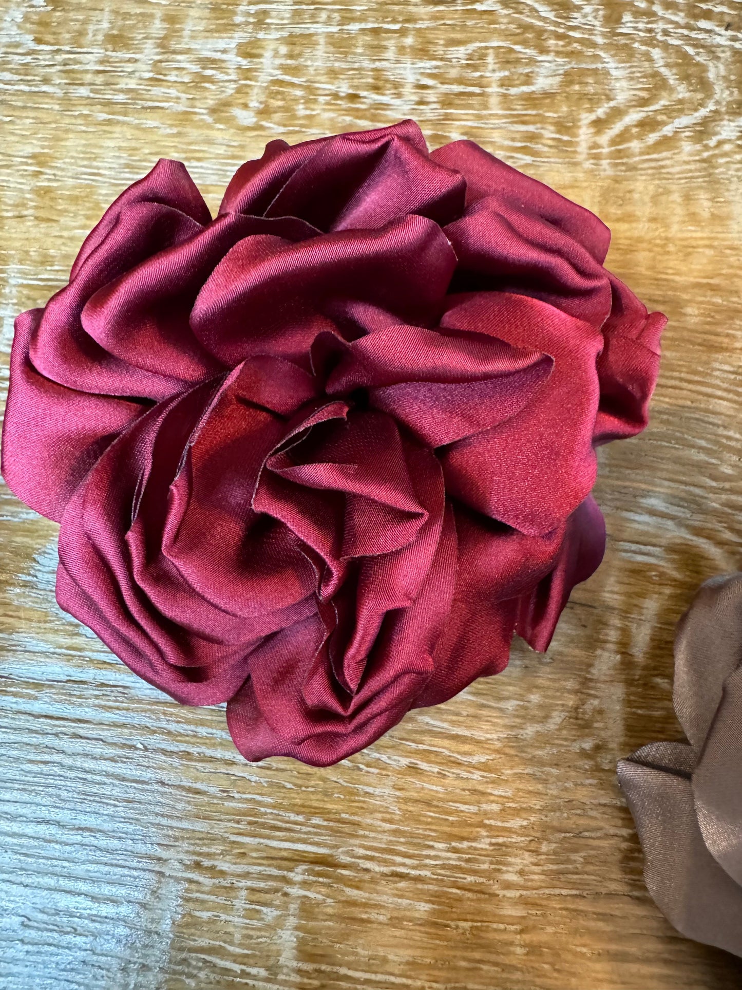 Large Handmade Satin Corsage Flower, Pin-On Brooch (4.5" Wide)