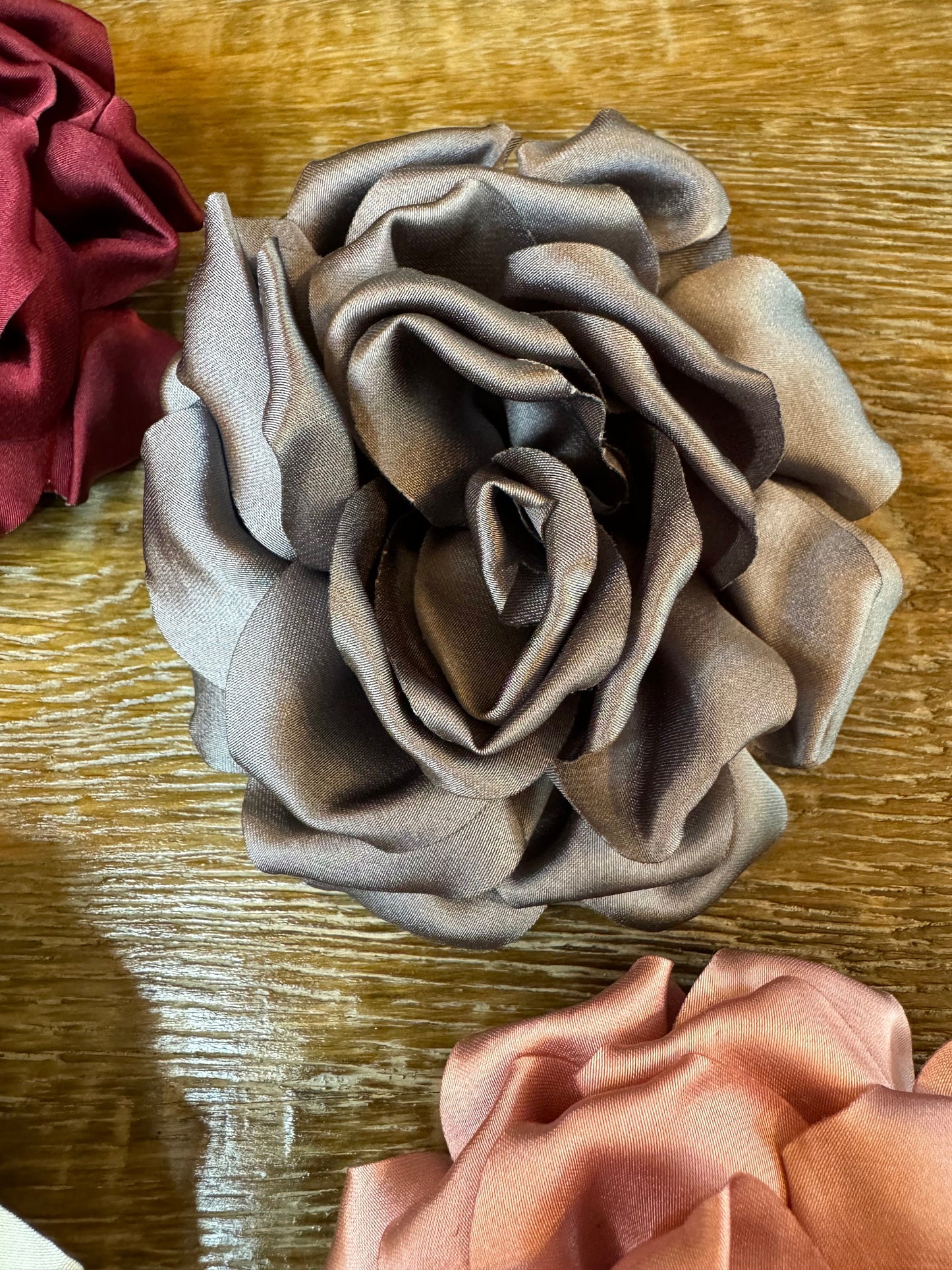 Large Handmade Satin Corsage Flower, Pin-On Brooch (4.5" Wide)