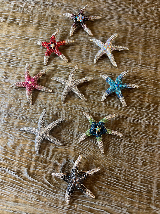 6cm Starfish Rhinestone Brooch Pin, 9 colours, Gold, Silver, Multicolour, FAN Design, Gift, Accessory, FAN Design, 2.5” Size Brooch,Swimwear