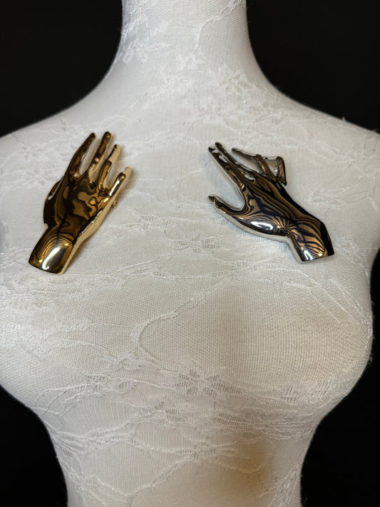 4” Hand Brooch Pin, Silver Gold