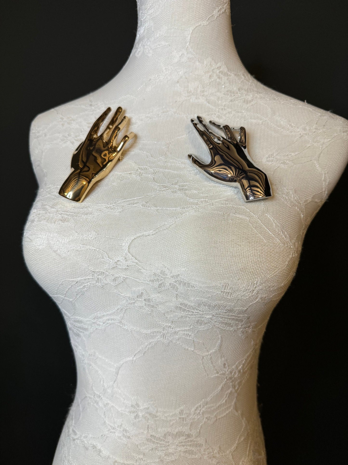 4” Hand Brooch Pin, Silver Gold