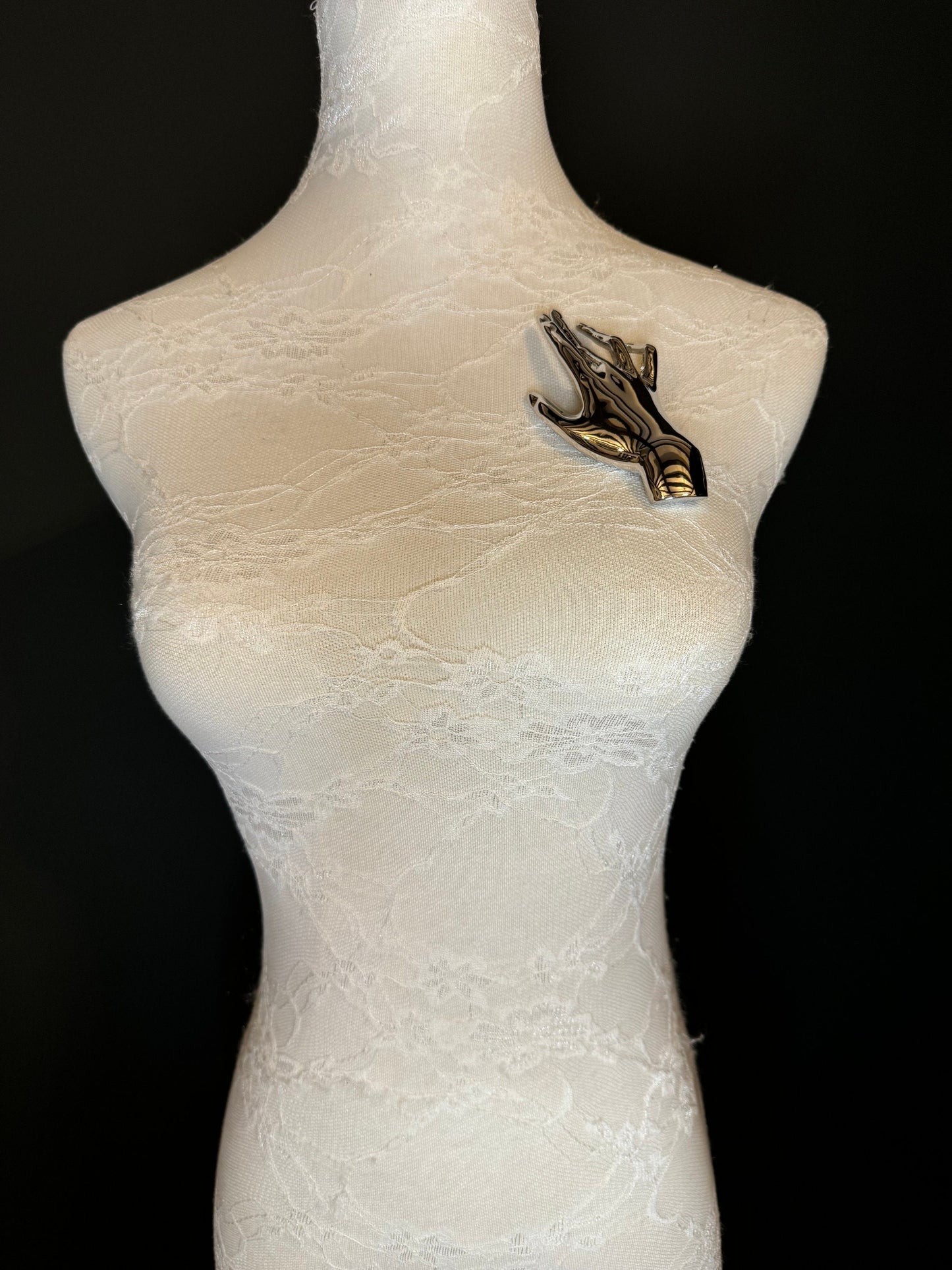 4” Hand Brooch Pin, Silver Gold