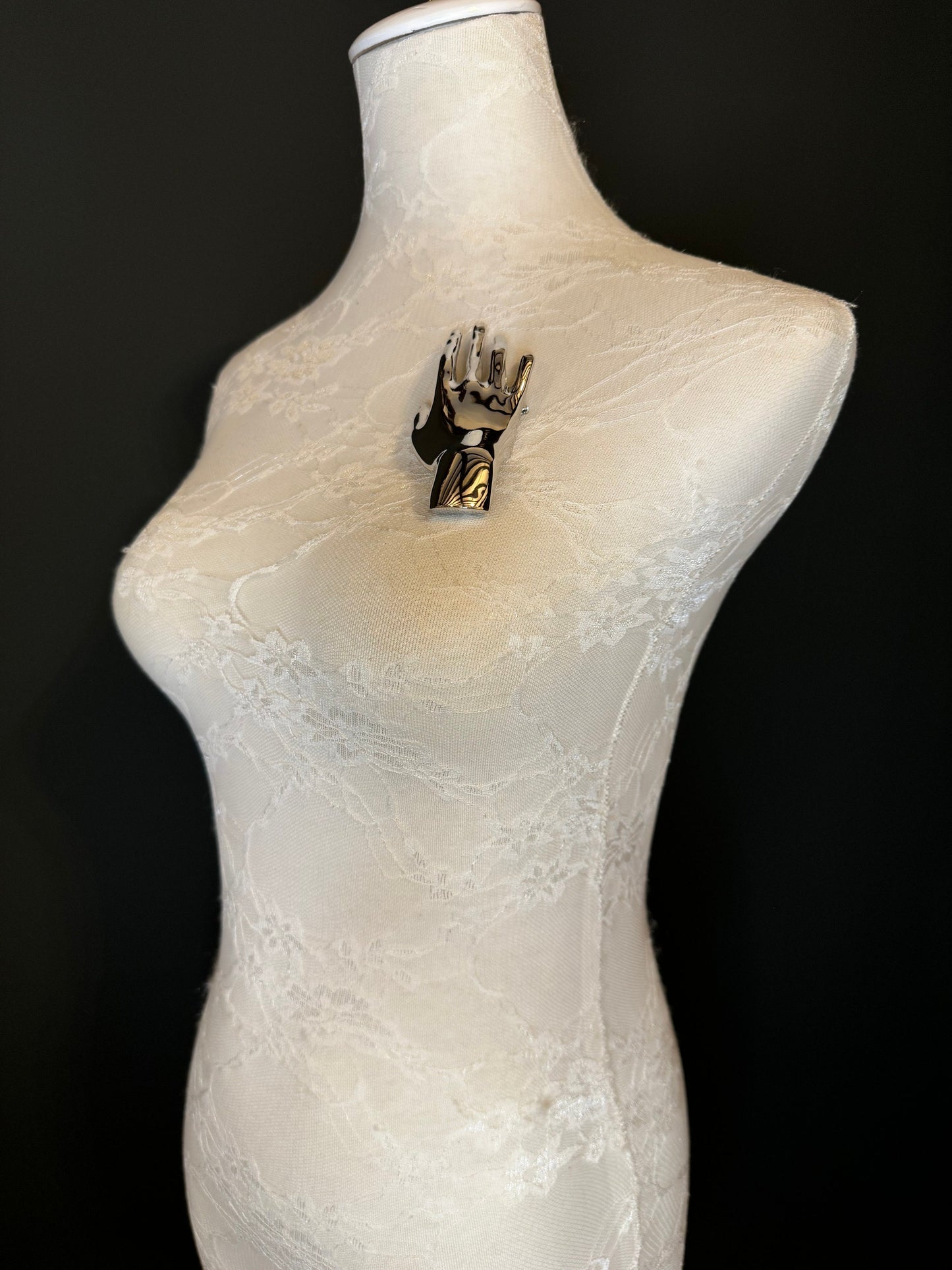 4” Hand Brooch Pin, Silver Gold