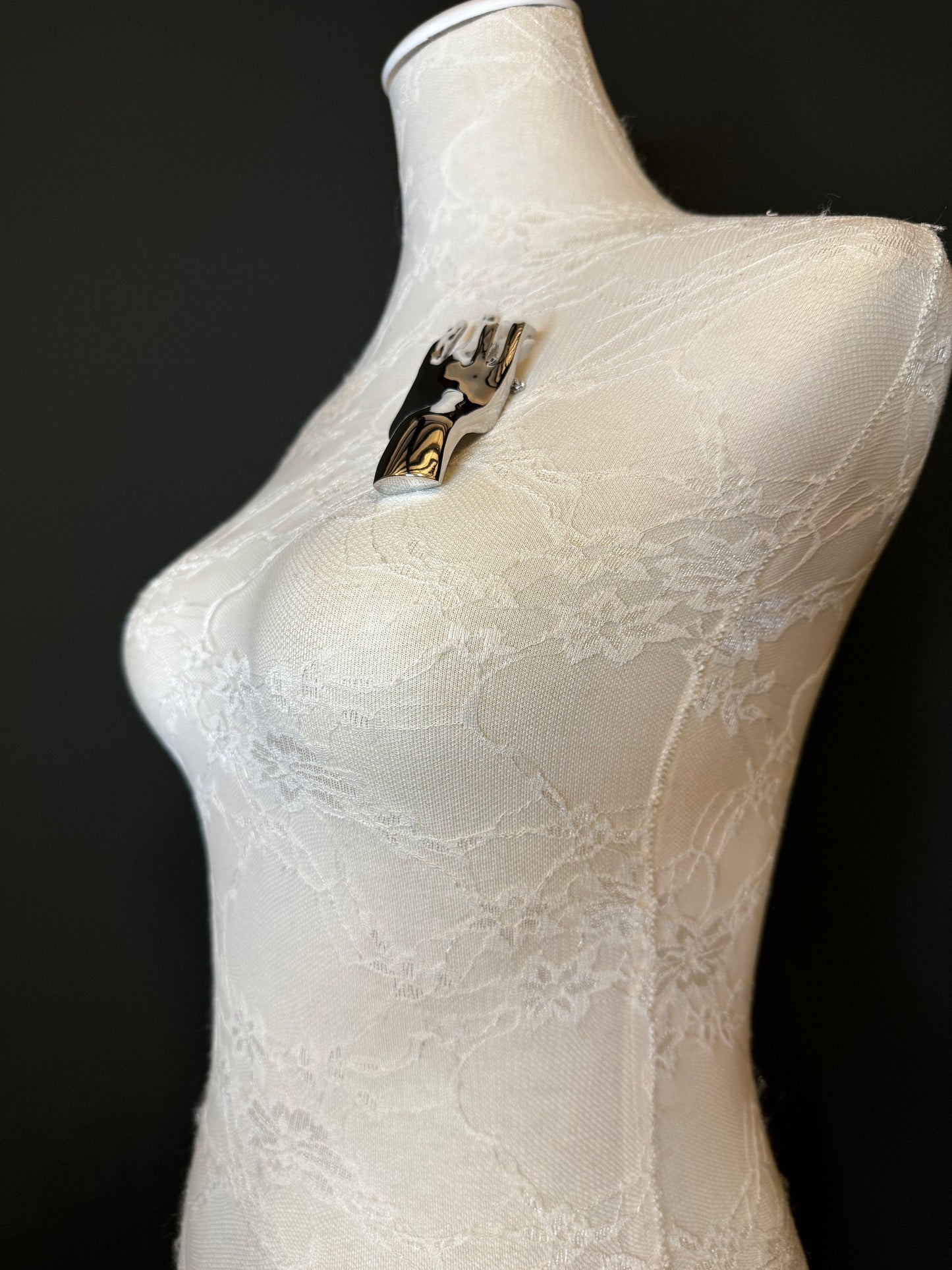 4” Hand Brooch Pin, Silver Gold