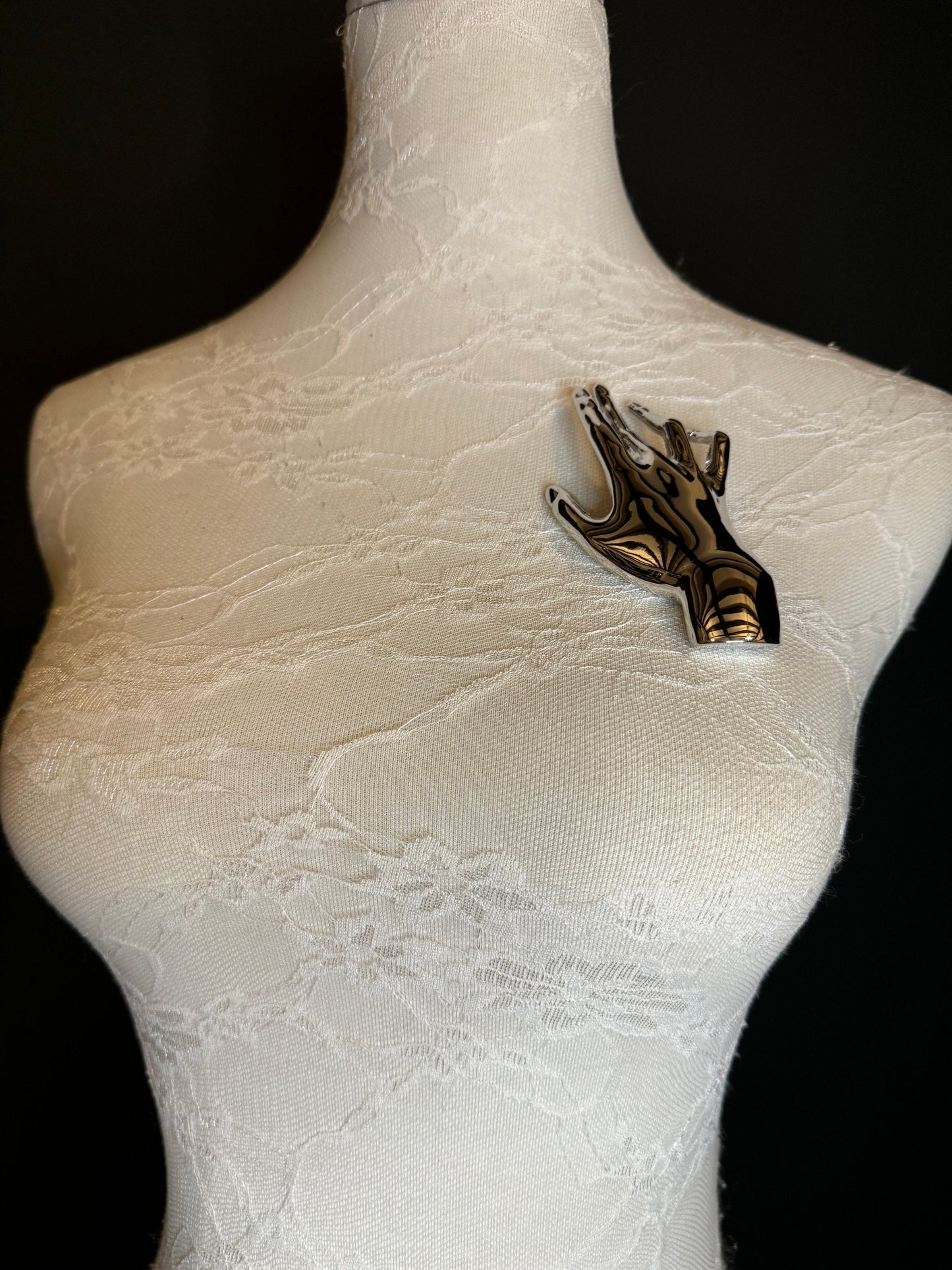 4” Hand Brooch Pin, Silver Gold
