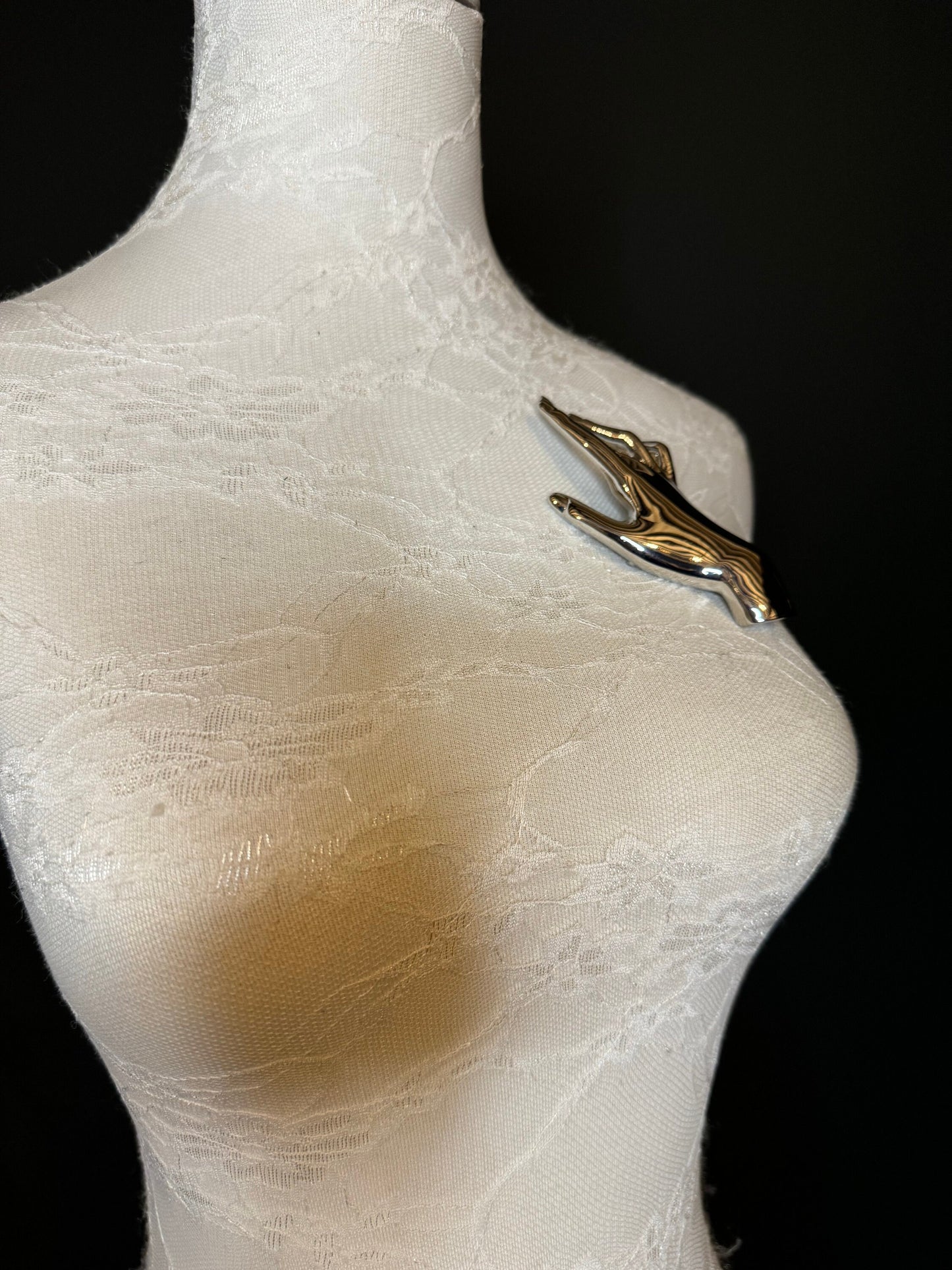 4” Hand Brooch Pin, Silver Gold
