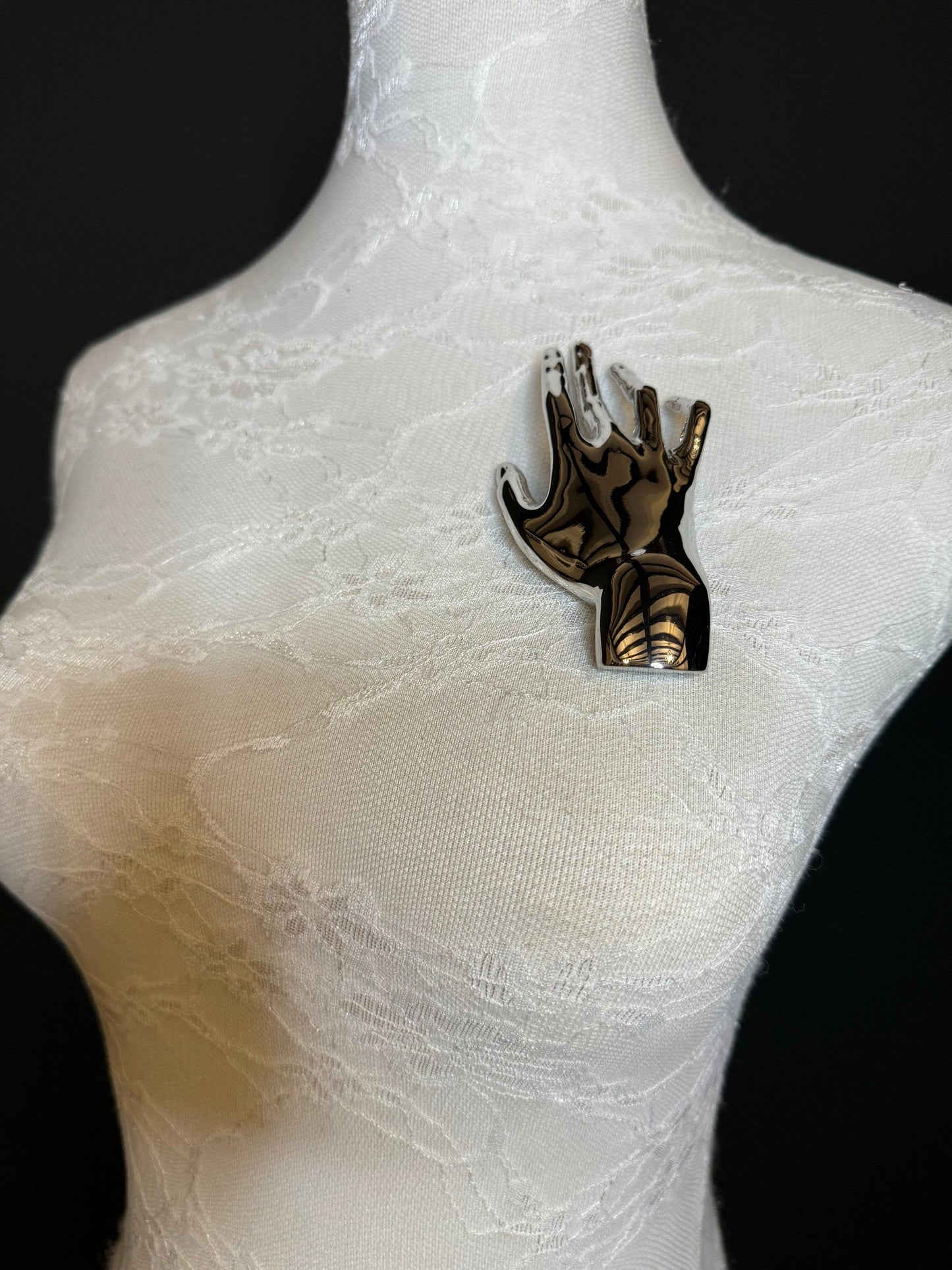 4” Hand Brooch Pin, Silver Gold