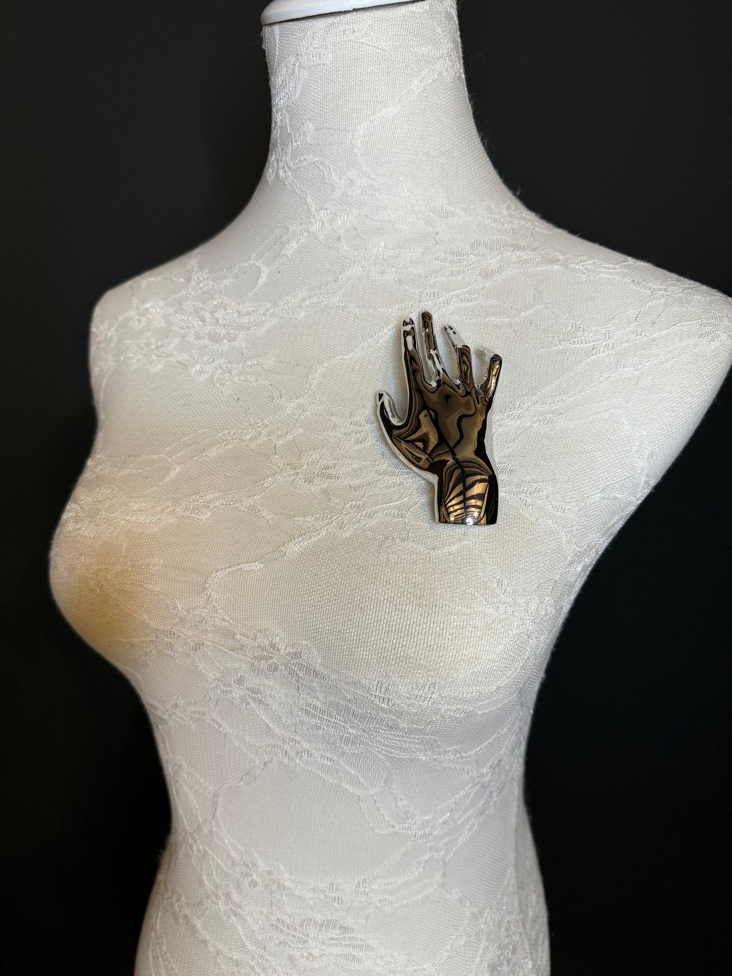 4” Hand Brooch Pin, Silver Gold