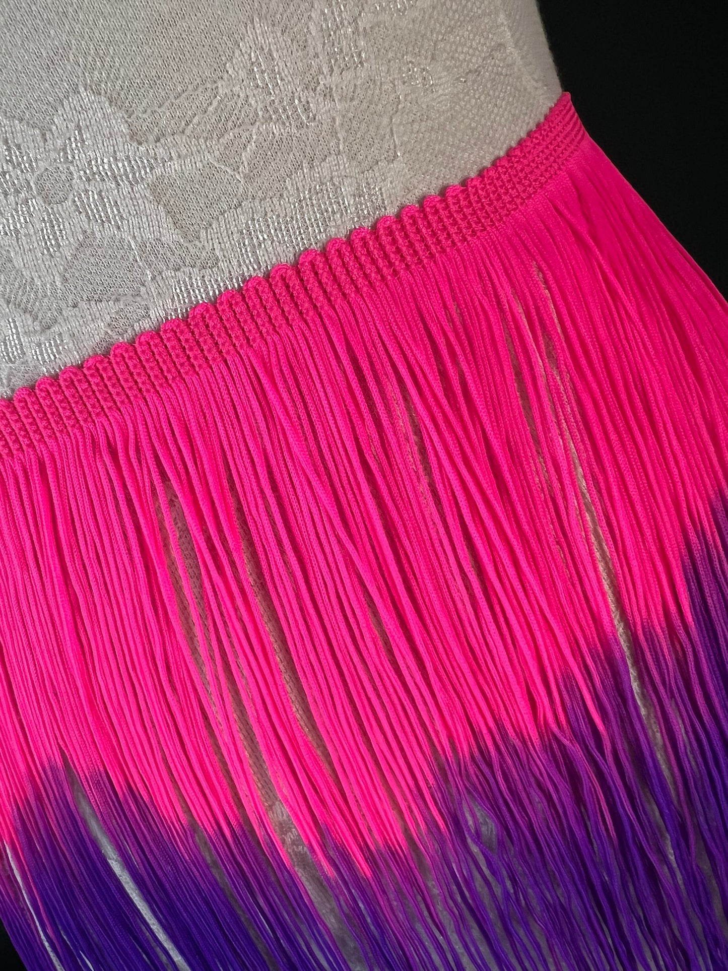 Ombre Tassel Fringe Trim, Pink Purple, 8" Wide