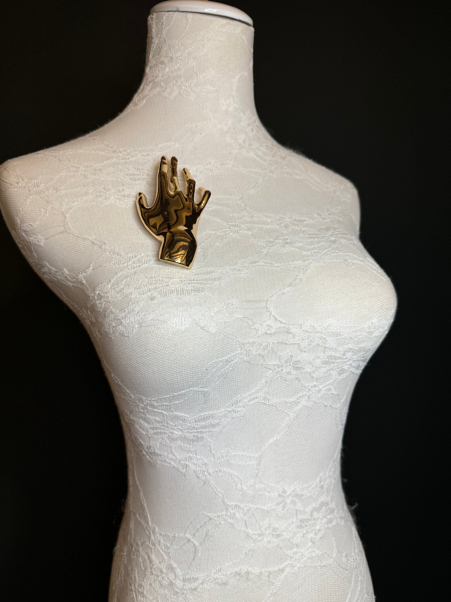 4” Hand Brooch Pin, Silver Gold