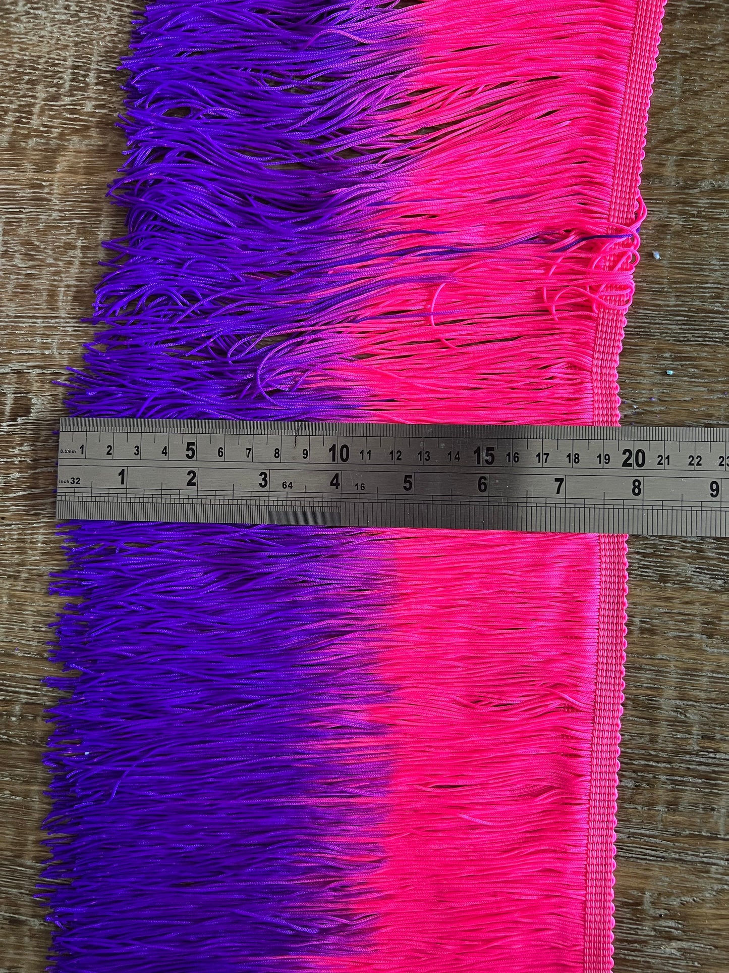 Ombre Tassel Fringe Trim, Pink Purple, 8" Wide