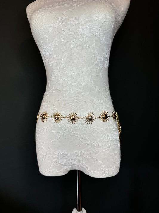 X-long Sun Design Belt, Metal Belt, Teen Sizes, UK Size 18”-60”, Fan Design, Holiday, Gold, Silver, Belt, Resortwear, Beach, Dress, Gift
