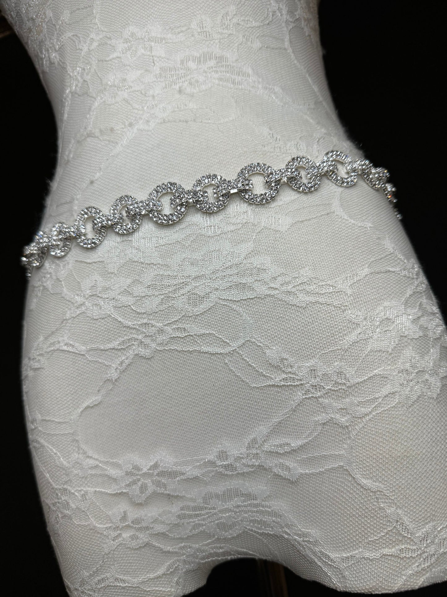 X-long Rhinestone Diamante Ring Belt, Belt, Teen Sizes, Sizes 18”-60”, Fan Design, Fan Collection, Silver Metal Jewel, Fashion Accessory