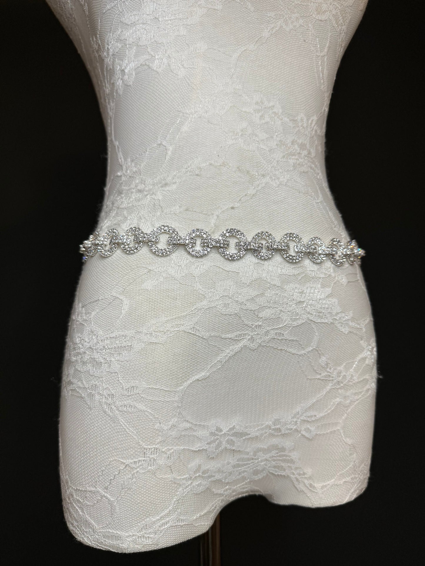 X-long Rhinestone Diamante Ring Belt, Belt, Teen Sizes, Sizes 18”-60”, Fan Design, Fan Collection, Silver Metal Jewel, Fashion Accessory
