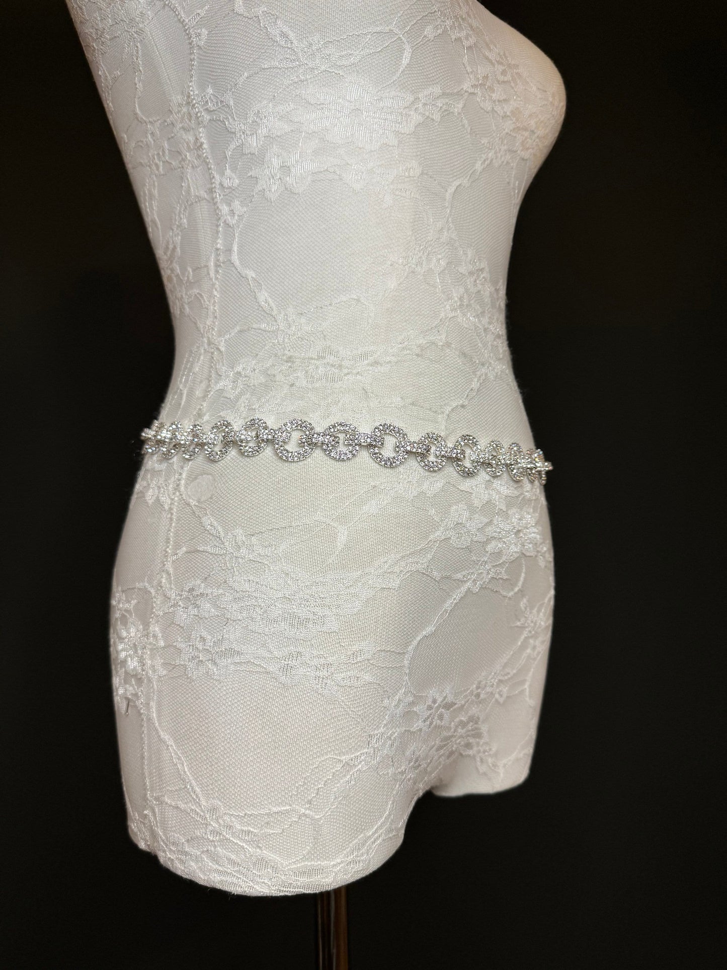 X-long Rhinestone Diamante Ring Belt, Belt, Teen Sizes, Sizes 18”-60”, Fan Design, Fan Collection, Silver Metal Jewel, Fashion Accessory
