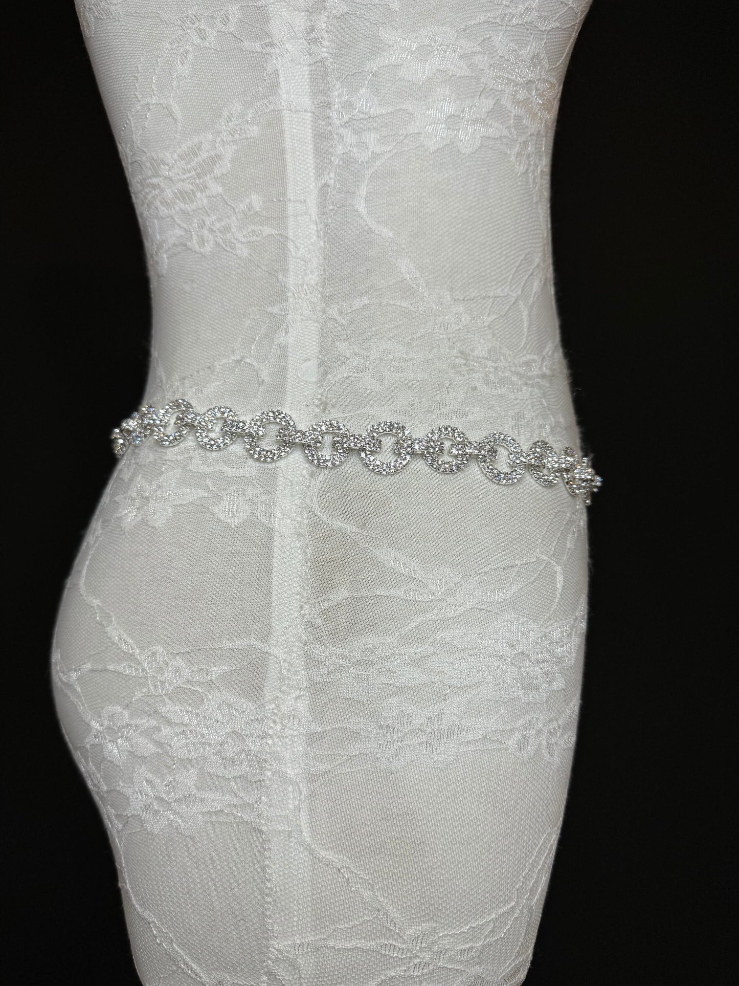 X-long Rhinestone Diamante Ring Belt, Belt, Teen Sizes, Sizes 18”-60”, Fan Design, Fan Collection, Silver Metal Jewel, Fashion Accessory