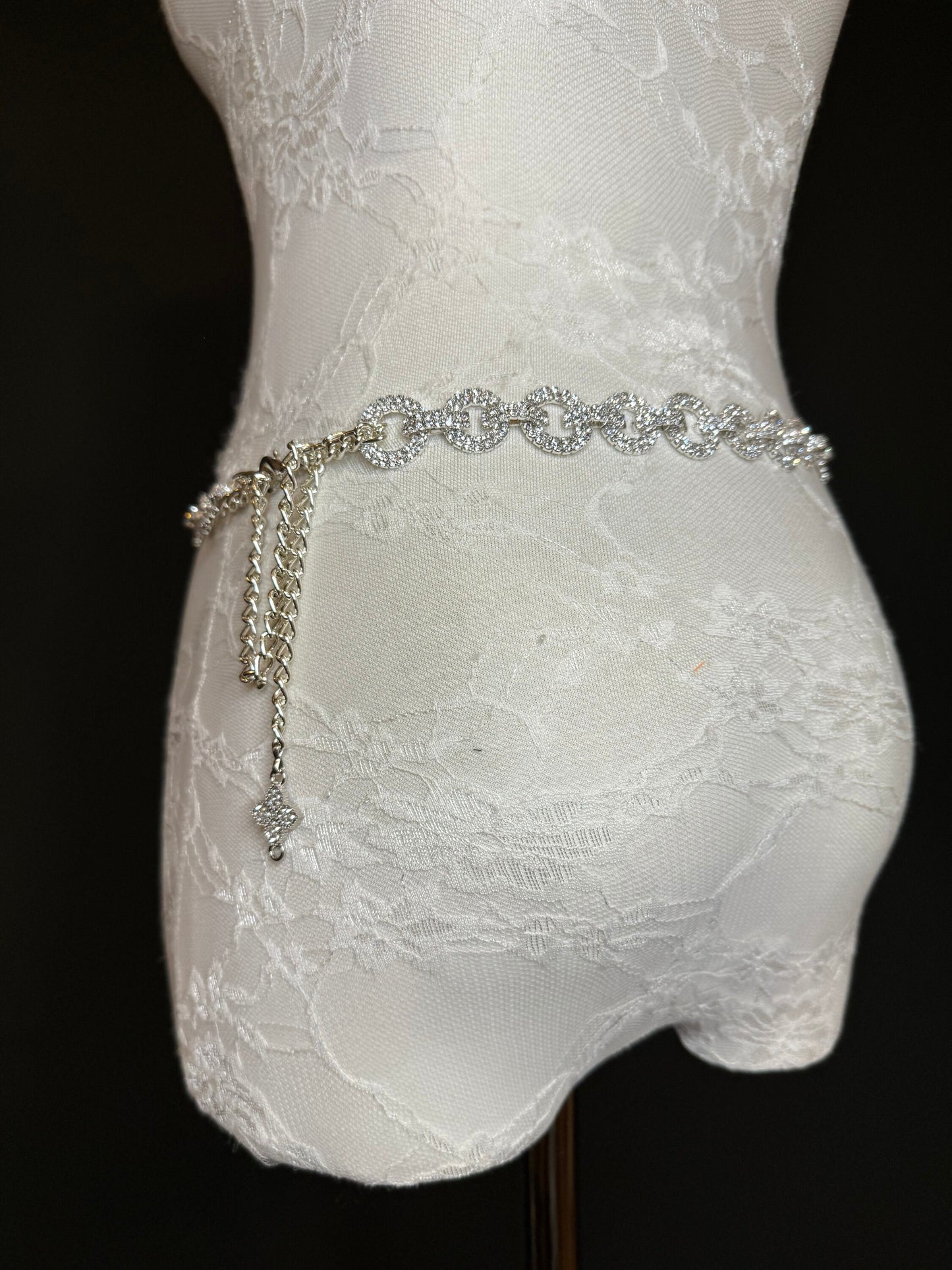 X-long Rhinestone Diamante Ring Belt, Belt, Teen Sizes, Sizes 18”-60”, Fan Design, Fan Collection, Silver Metal Jewel, Fashion Accessory