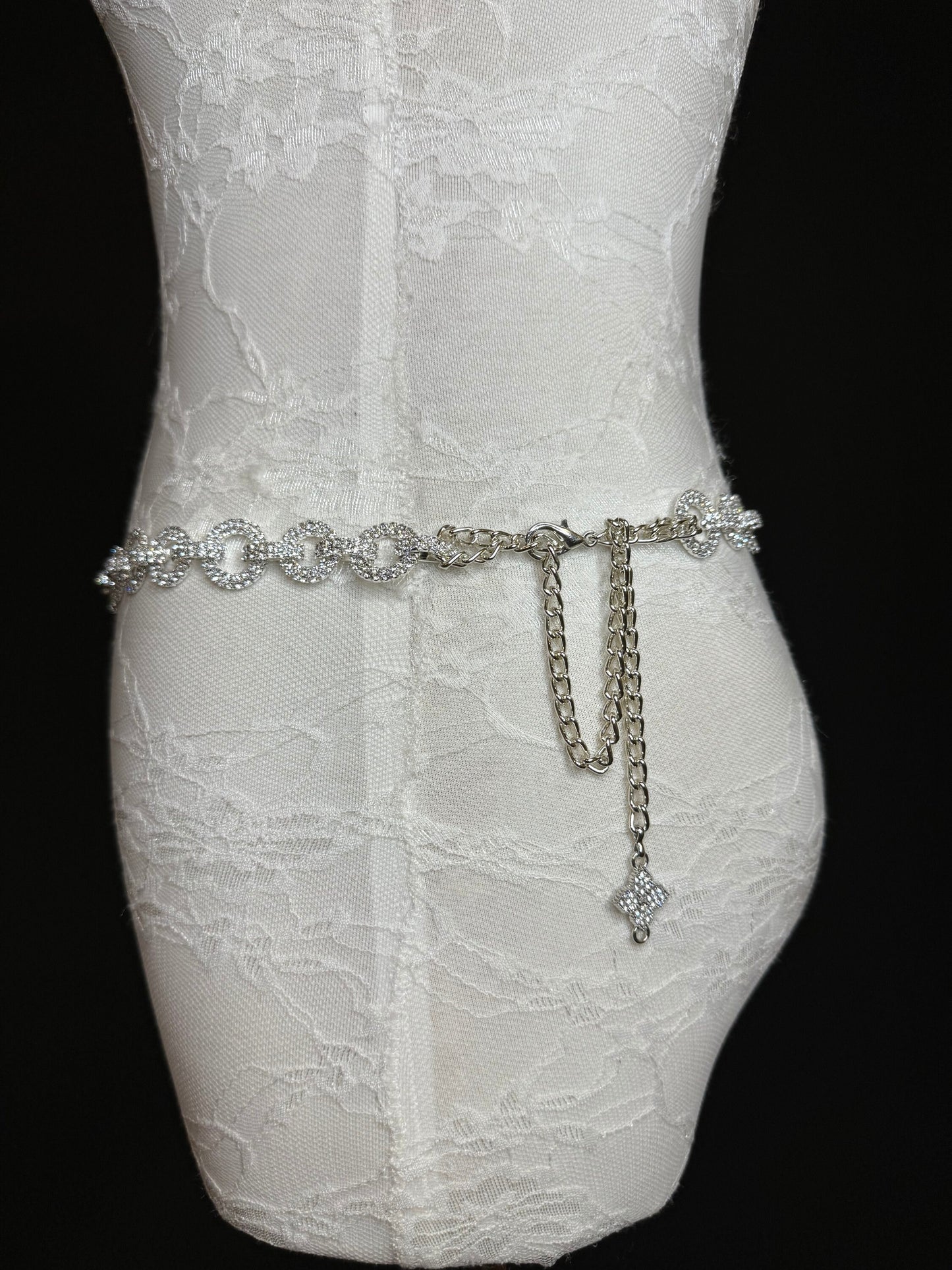 X-long Rhinestone Diamante Ring Belt, Belt, Teen Sizes, Sizes 18”-60”, Fan Design, Fan Collection, Silver Metal Jewel, Fashion Accessory