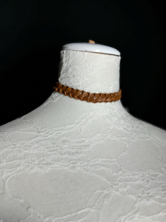 Plaited Tan Choker, Choker Necklace, Distressed Vegan choker, Handmade, Tan Colour Choker, Festival, Elegant, Unsual, Exclusive FAN Design