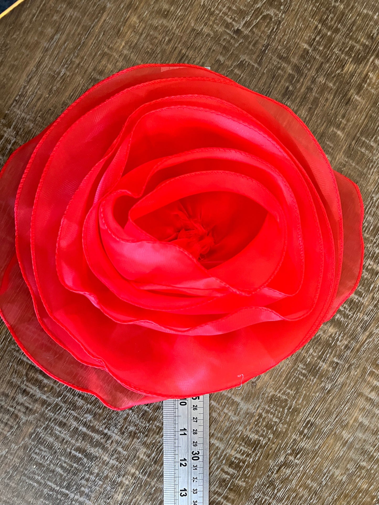 Large 3D Corsage Flower, Red, 10” Wide, Pin on Corsage, Bridal, Clothing, Dress, Hat, Accessory, FAN Design