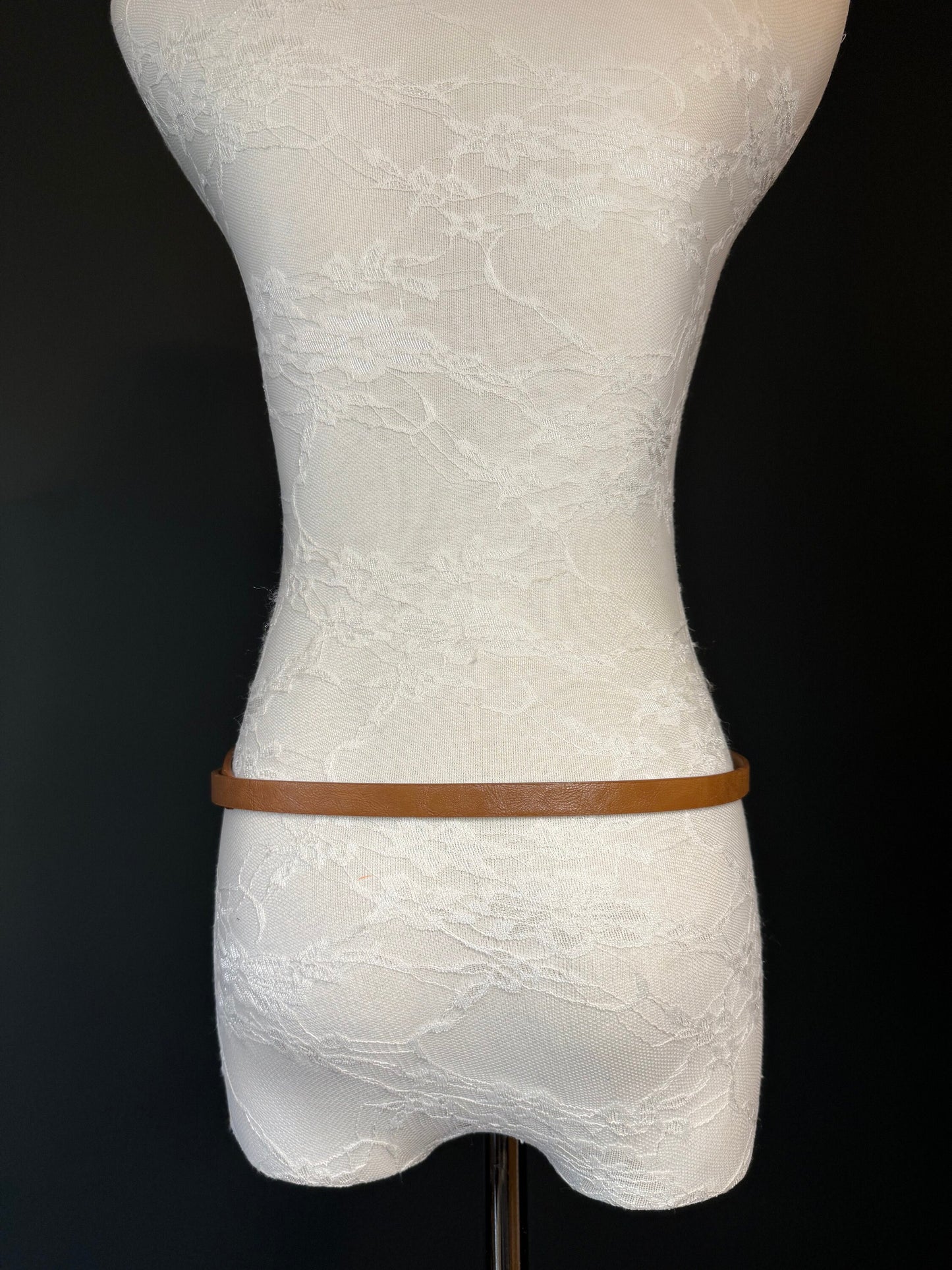 Tan Vegan Skinny Belt, Gold Buckle, UK Size 10-16