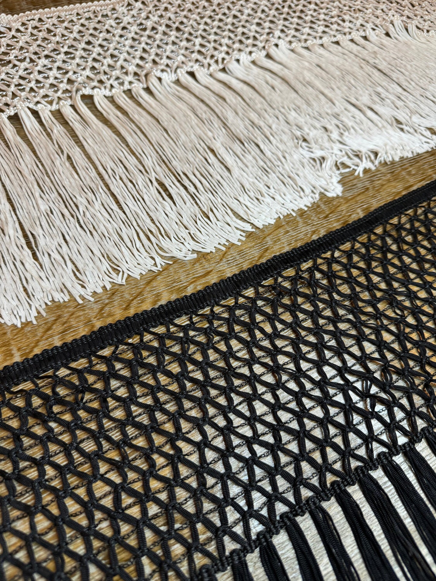 11" Rayon Fringe Trim, Black or Ivory, UK Made