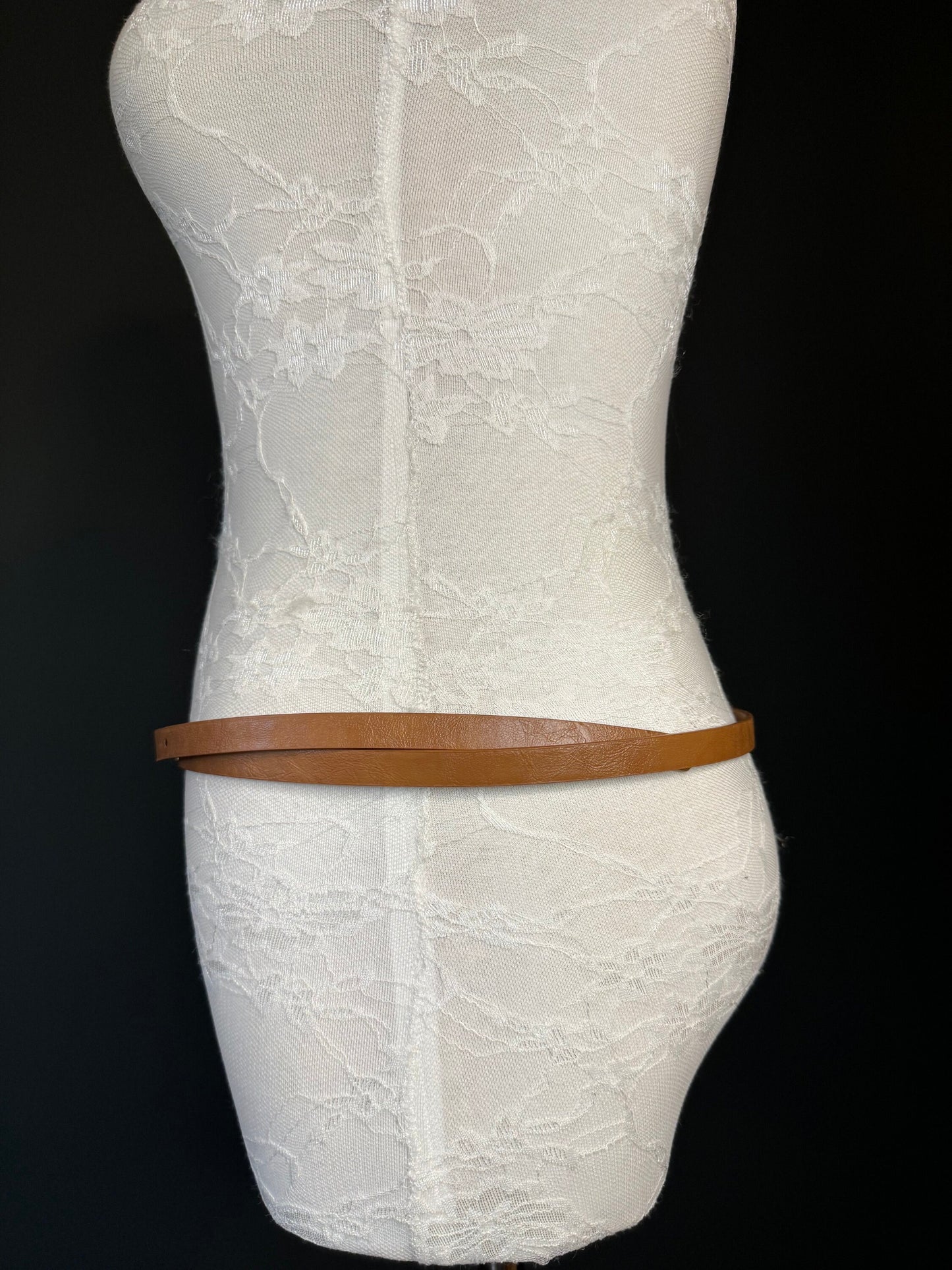 Tan Vegan Skinny Belt, Gold Buckle, UK Size 10-16