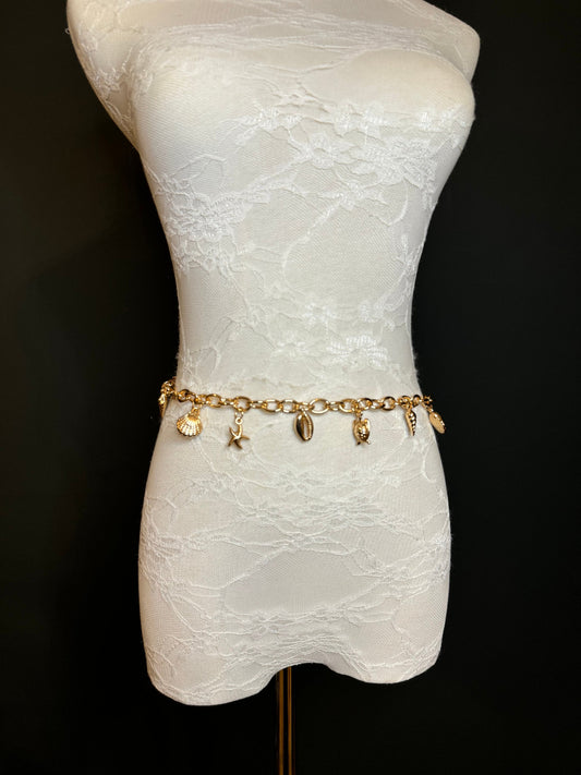 X-long Belt, Starfish, Beads, High Quality Belt, Chain Belt, Fashion Belt, Gold, Sizes 18”-60”, FAN Design Exclusive, Gift, Beach, Resort