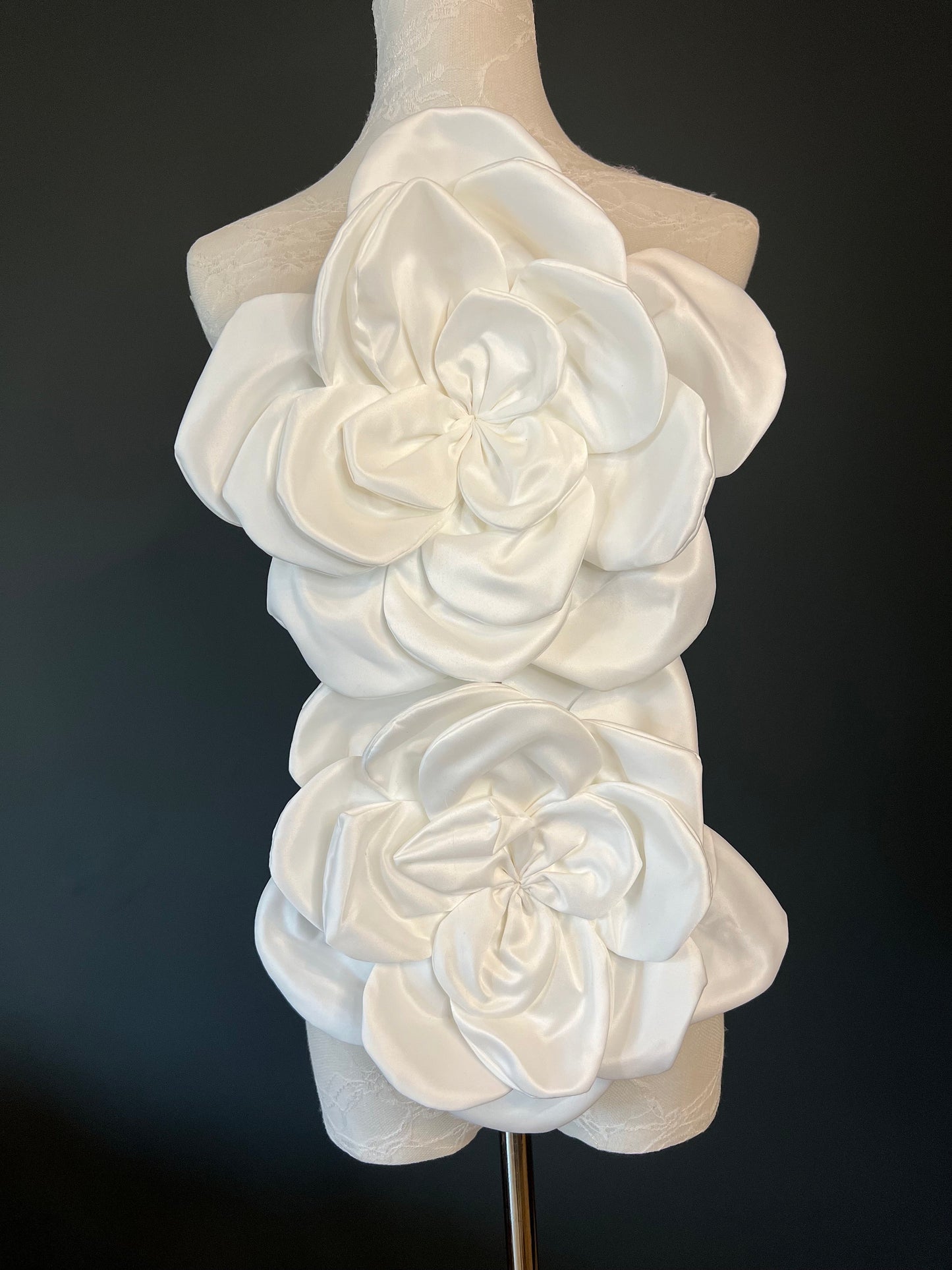 Oversized Ivory Satin Corsage, Bridal Pin, Clothing Accessory (11" Wide) 9 Colours