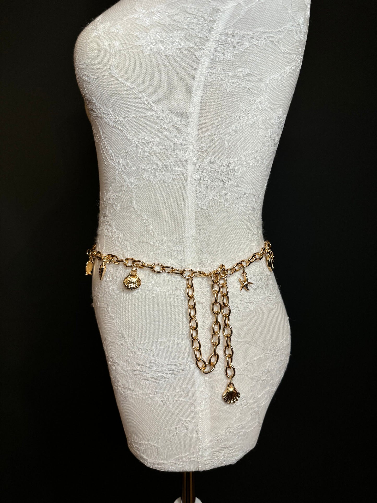 X-long Belt, Starfish, Beads, High Quality Belt, Chain Belt, Fashion Belt, Gold, Sizes 18”-60”, FAN Design Exclusive, Gift, Beach, Resort