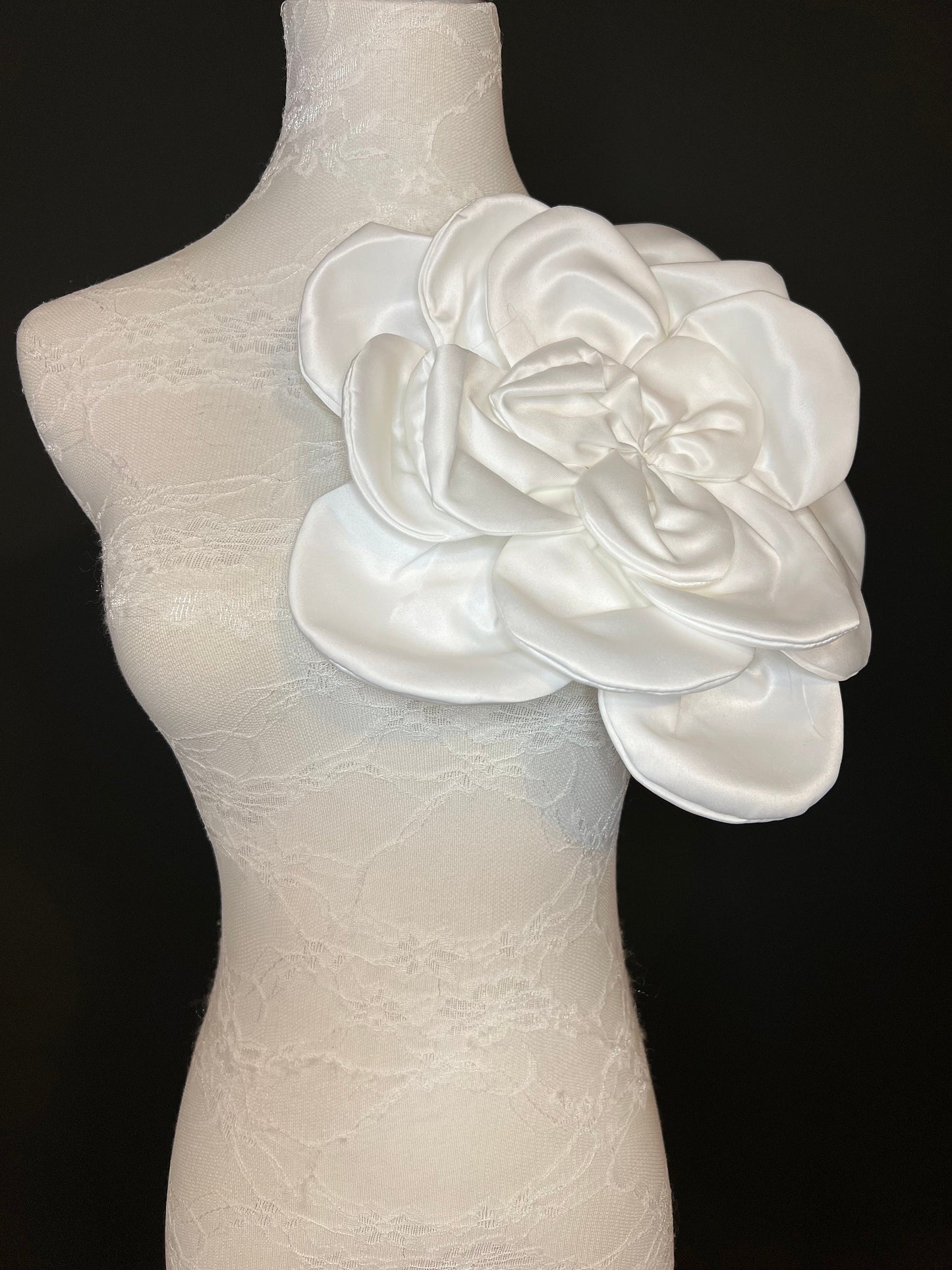 Oversized Ivory Satin Corsage, Bridal Pin, Clothing Accessory (11" Wide) 9 Colours