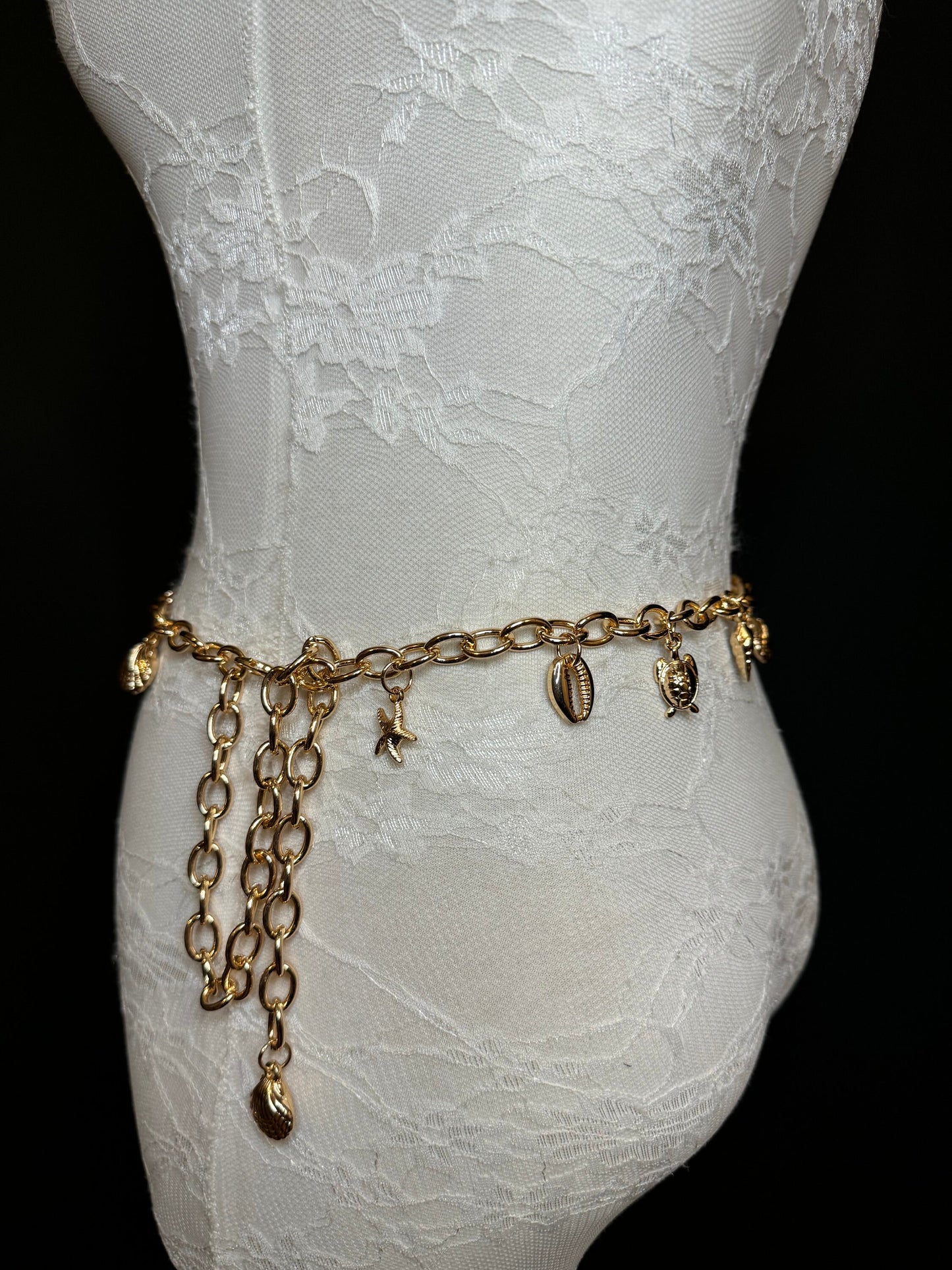 X-long Belt, Starfish, Beads, High Quality Belt, Chain Belt, Fashion Belt, Gold, Sizes 18”-60”, FAN Design Exclusive, Gift, Beach, Resort