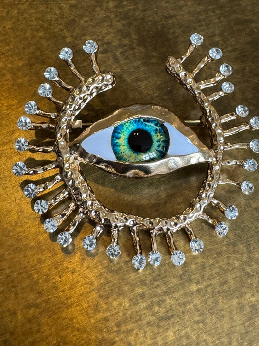 Eyeball Rhinestone Brooch, Silver, Gold Diamanté Brooch, Pin on, Jewel, Accessory, 2.5” Wide, Unusual, Gift, FAN Design, Brooches, Festival
