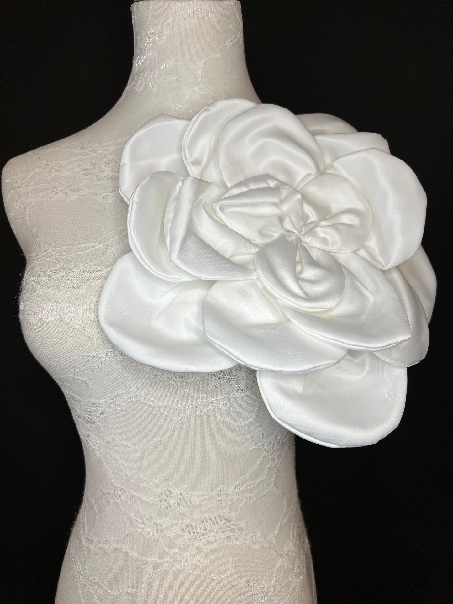 Oversized Ivory Satin Corsage, Bridal Pin, Clothing Accessory (11" Wide) 9 Colours