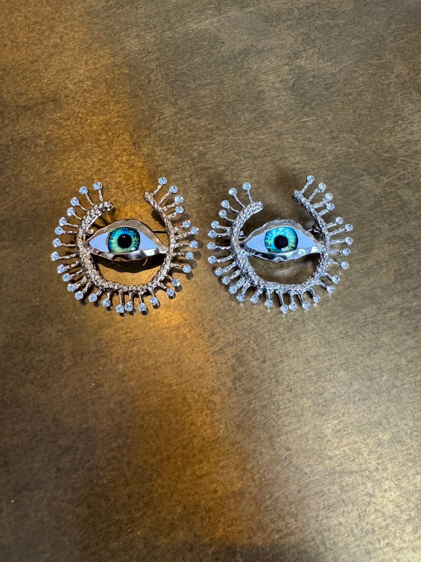 Eyeball Rhinestone Brooch, Silver, Gold Diamanté Brooch, Pin on, Jewel, Accessory, 2.5” Wide, Unusual, Shoes, FAN Design, Brooches, Festival