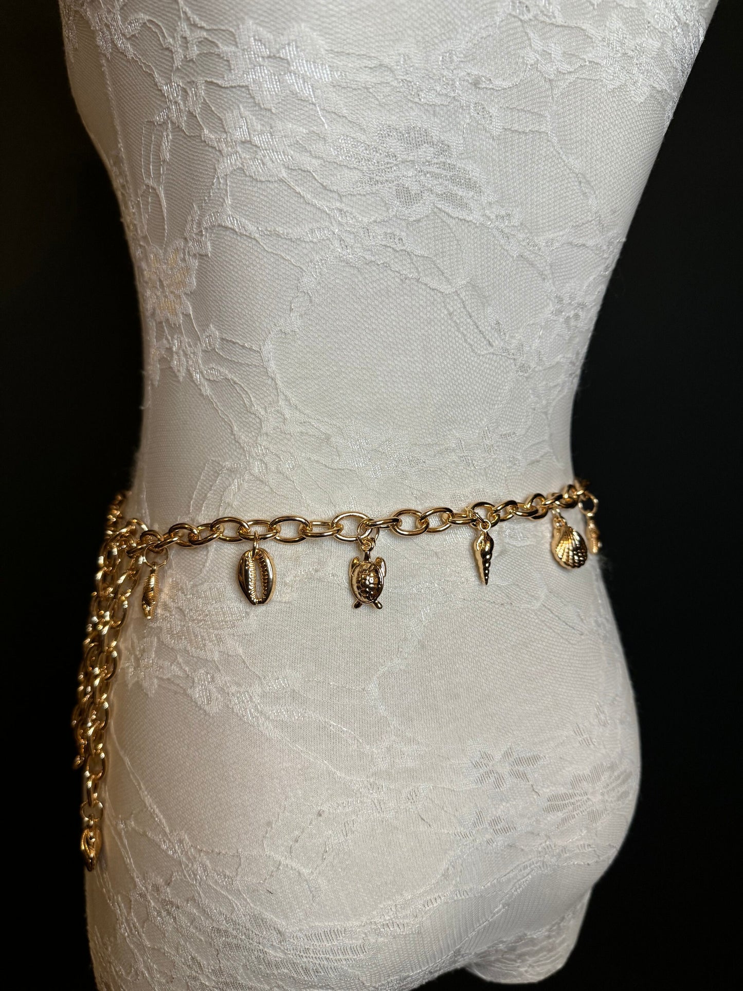 X-long Belt, Starfish, Beads, High Quality Belt, Chain Belt, Fashion Belt, Gold, Sizes 18”-60”, FAN Design Exclusive, Gift, Beach, Resort