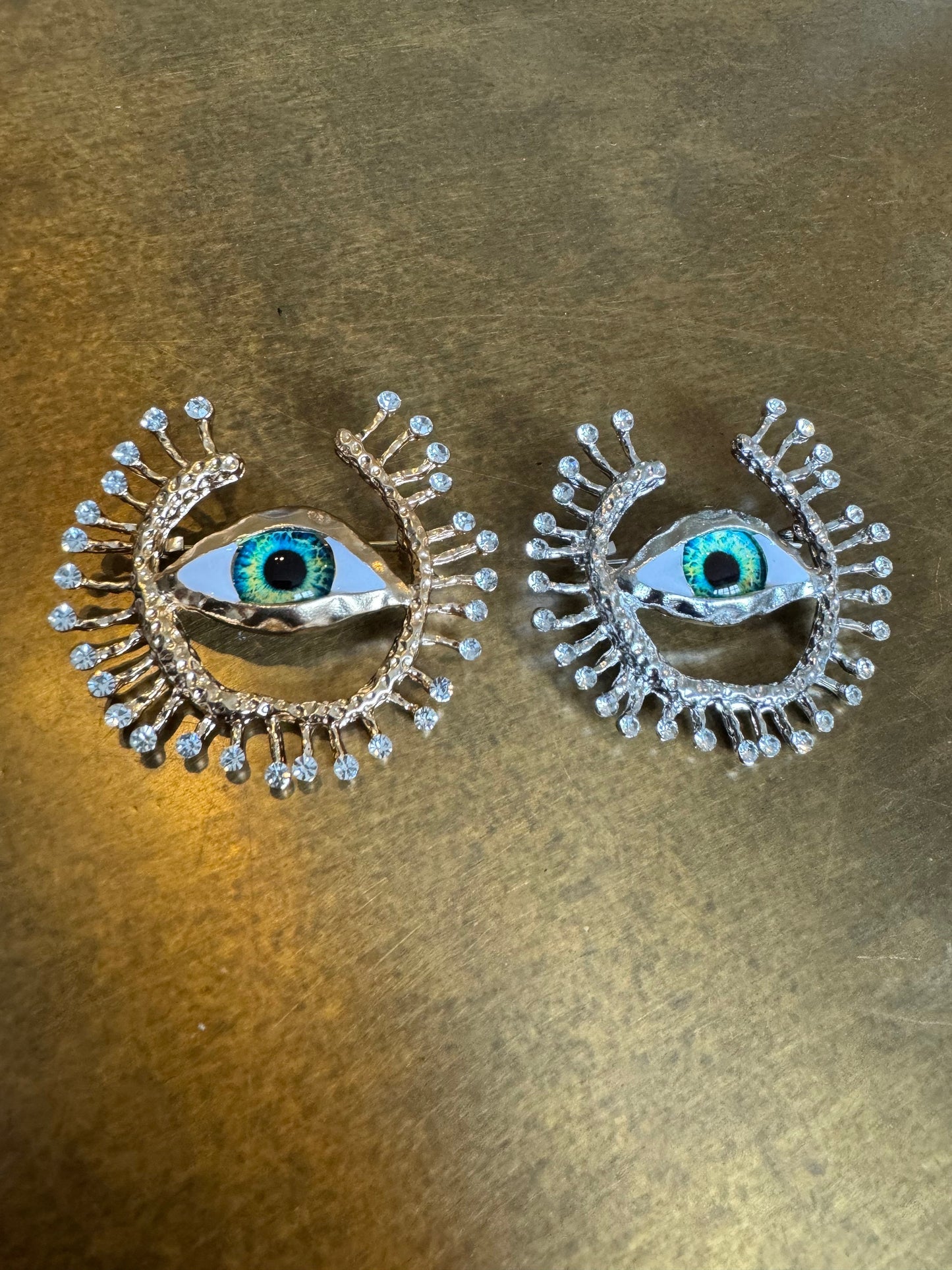 Eyeball Rhinestone Brooch, Silver, Gold Diamanté Brooch, Pin on, Jewel, Accessory, 2.5” Wide, Unusual, Shoes, FAN Design, Brooches, Festival