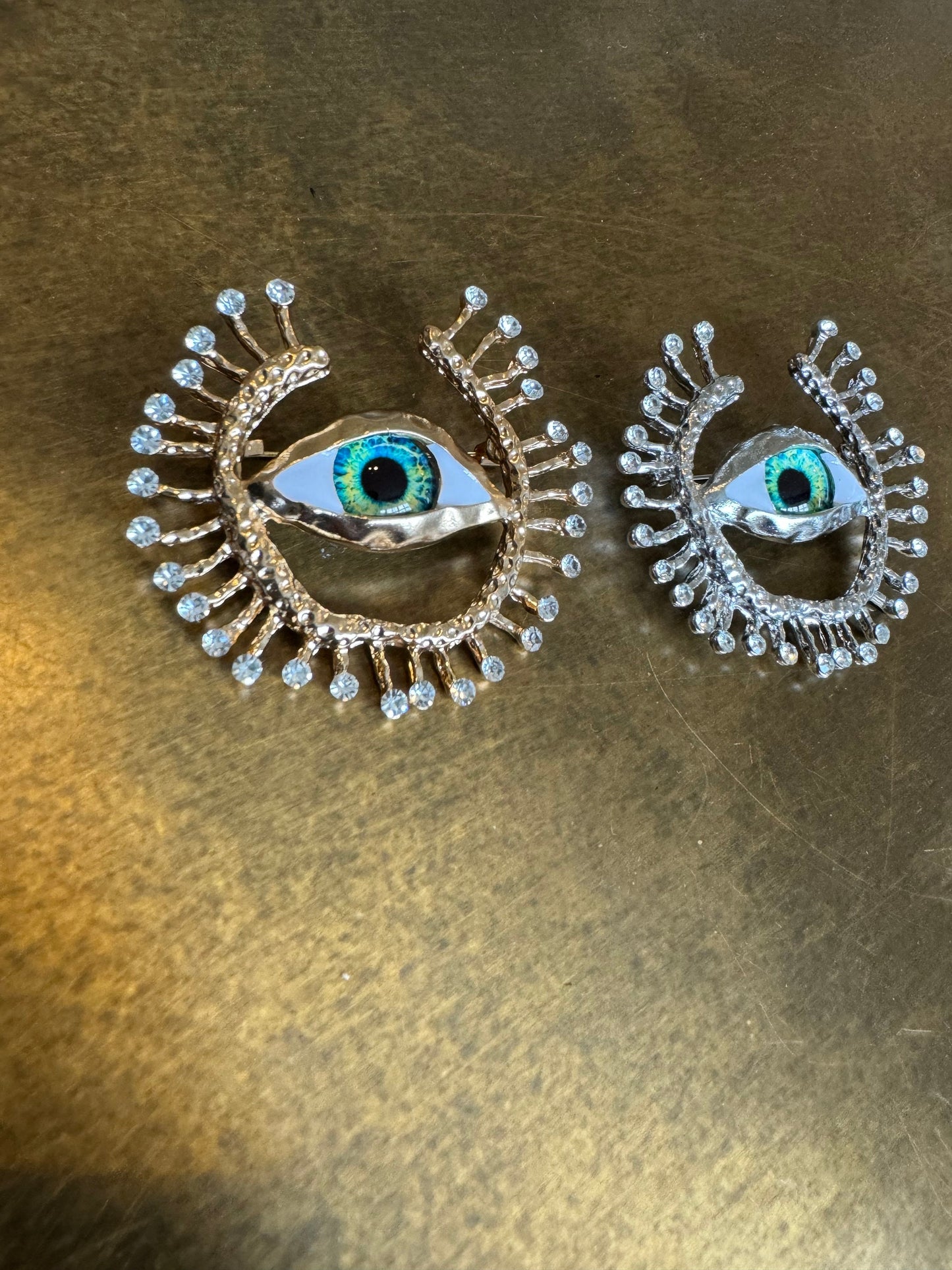Eyeball Rhinestone Brooch, Silver, Gold Diamanté Brooch, Pin on, Jewel, Accessory, 2.5” Wide, Unusual, Shoes, FAN Design, Brooches, Festival